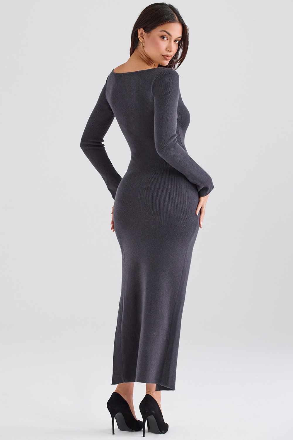 Charcoal Cashmere Knit Maxi Dress