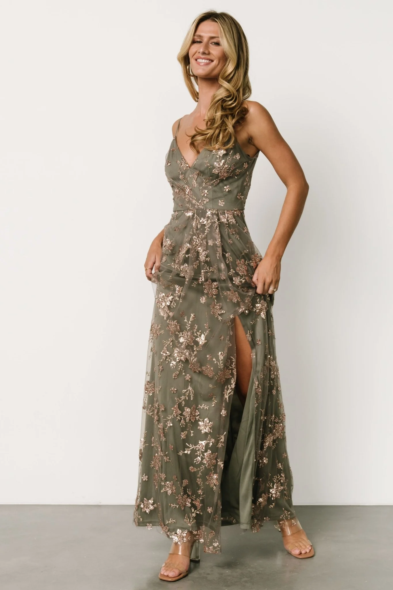 Marcia Sparkle Gown | Eucalyptus + Rose Gold - luluinthesky
