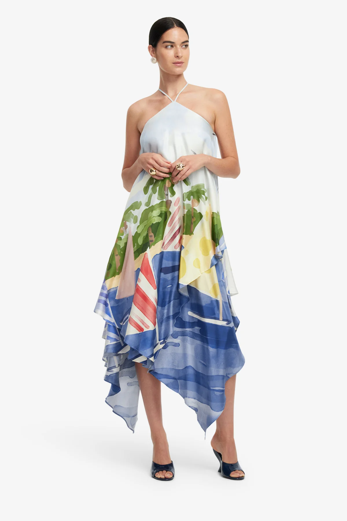 Sally Halterneck Maxi Dress - Nautical Print
