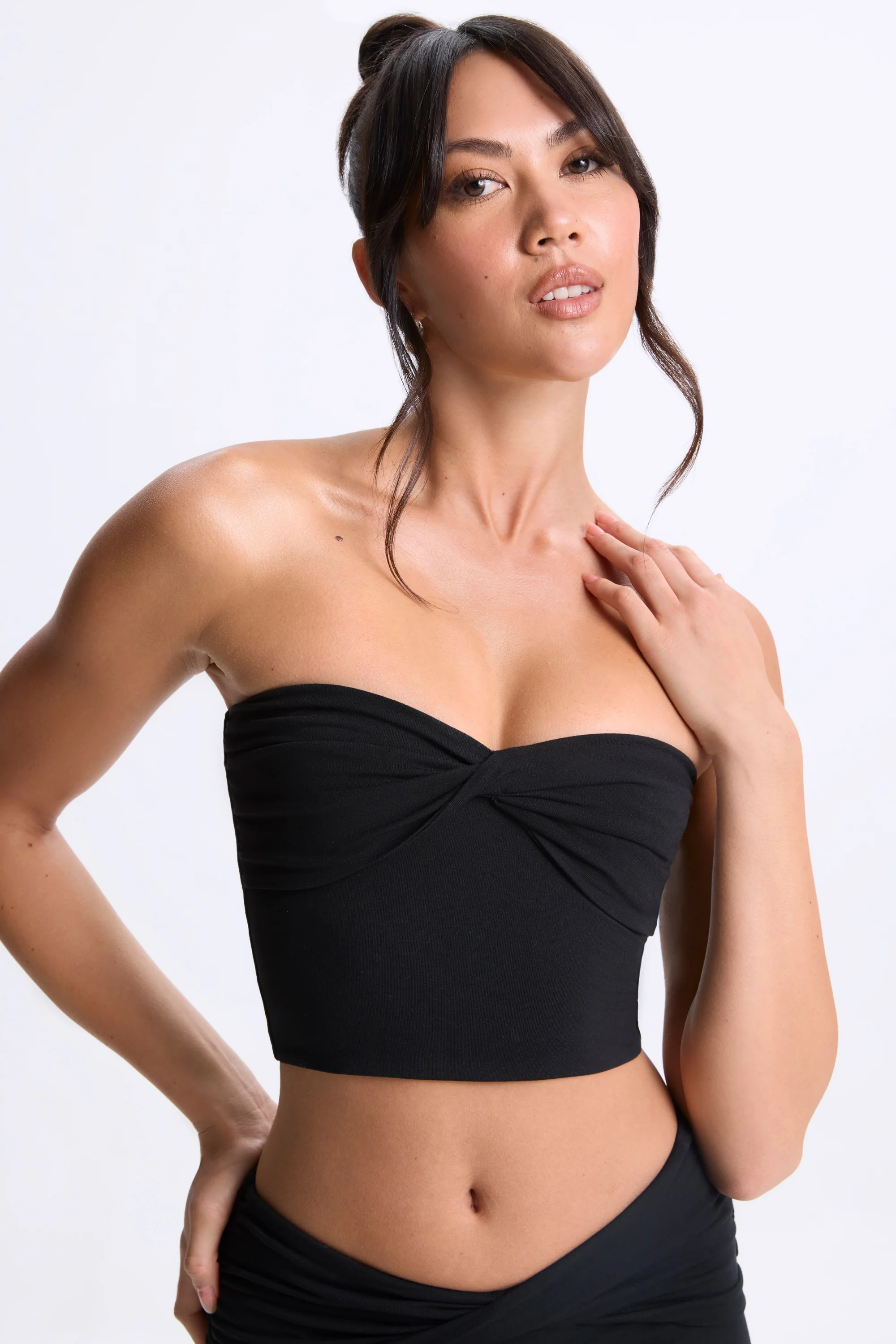 Modal Twist-Front Bandeau Top in Black