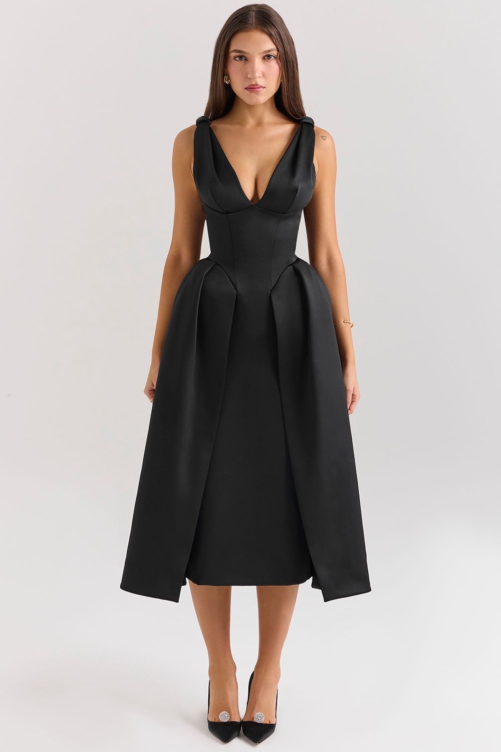 black satin twist strap midi dress - sale