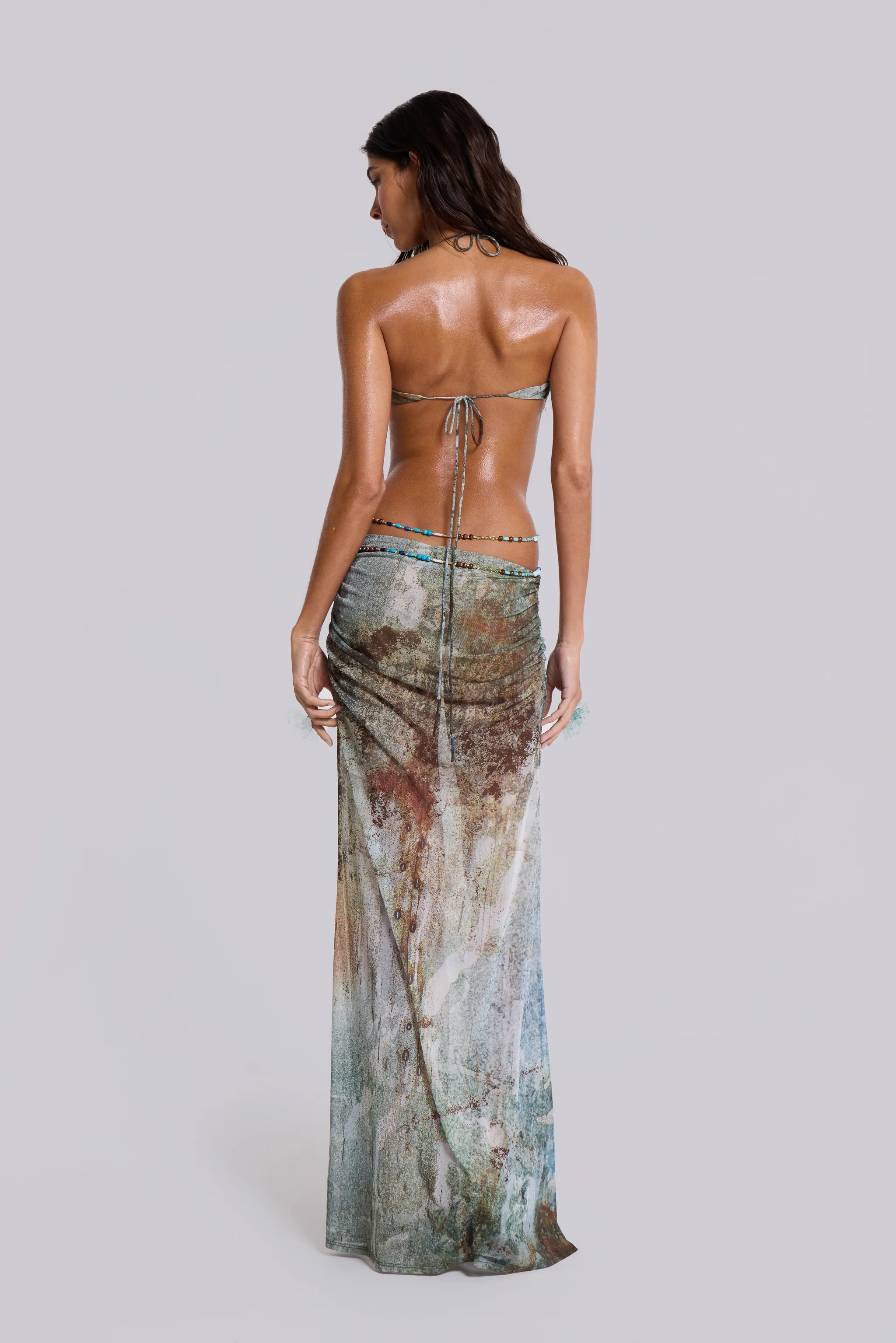 Vida Backless Maxi Dress With Shell Trim in Marine - luluinthesky