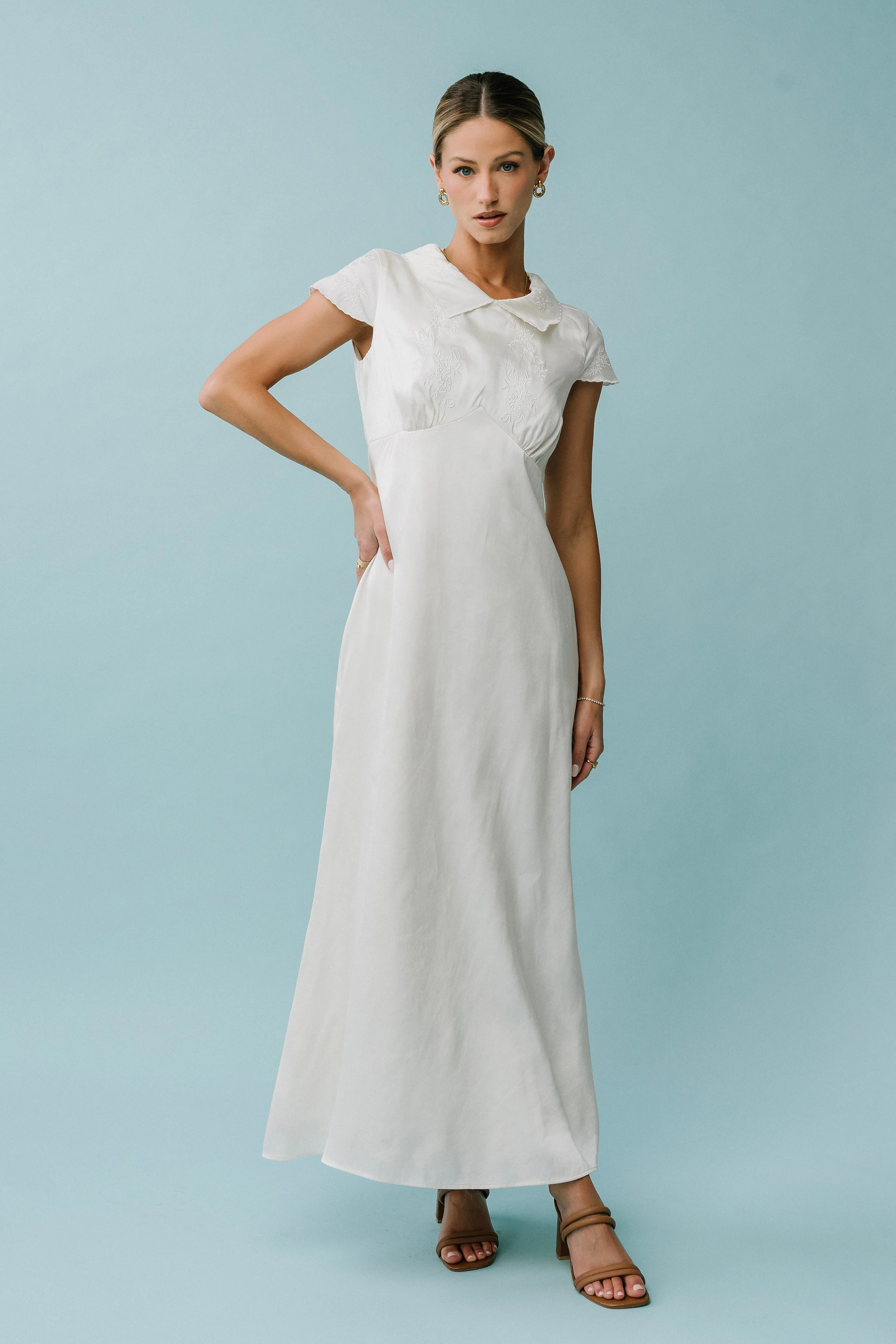 Tammy Embroidered Maxi Dress in Ivory
