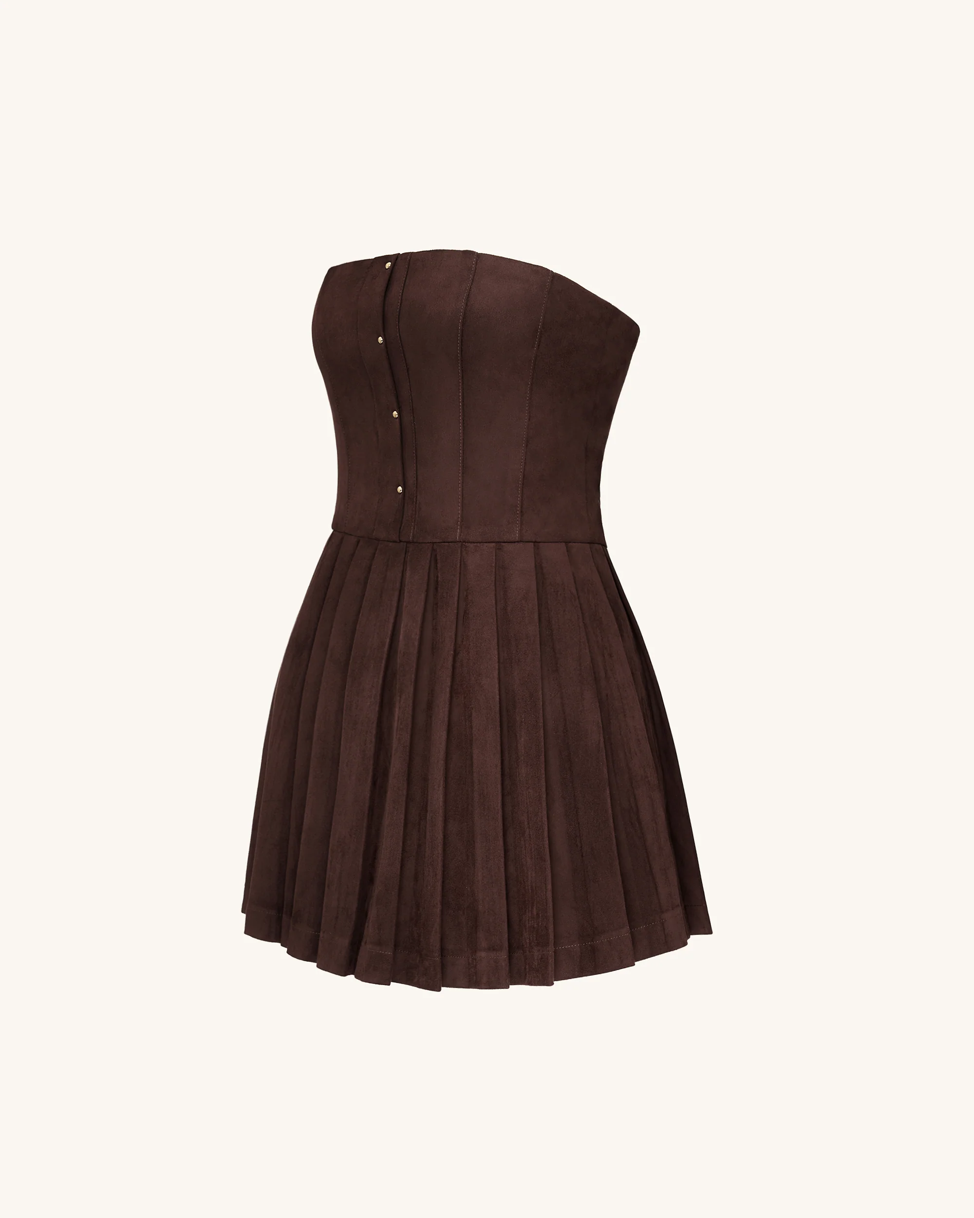 Ellie Pleated Velvet Dress - Chocolate Brown - FASHION NOB