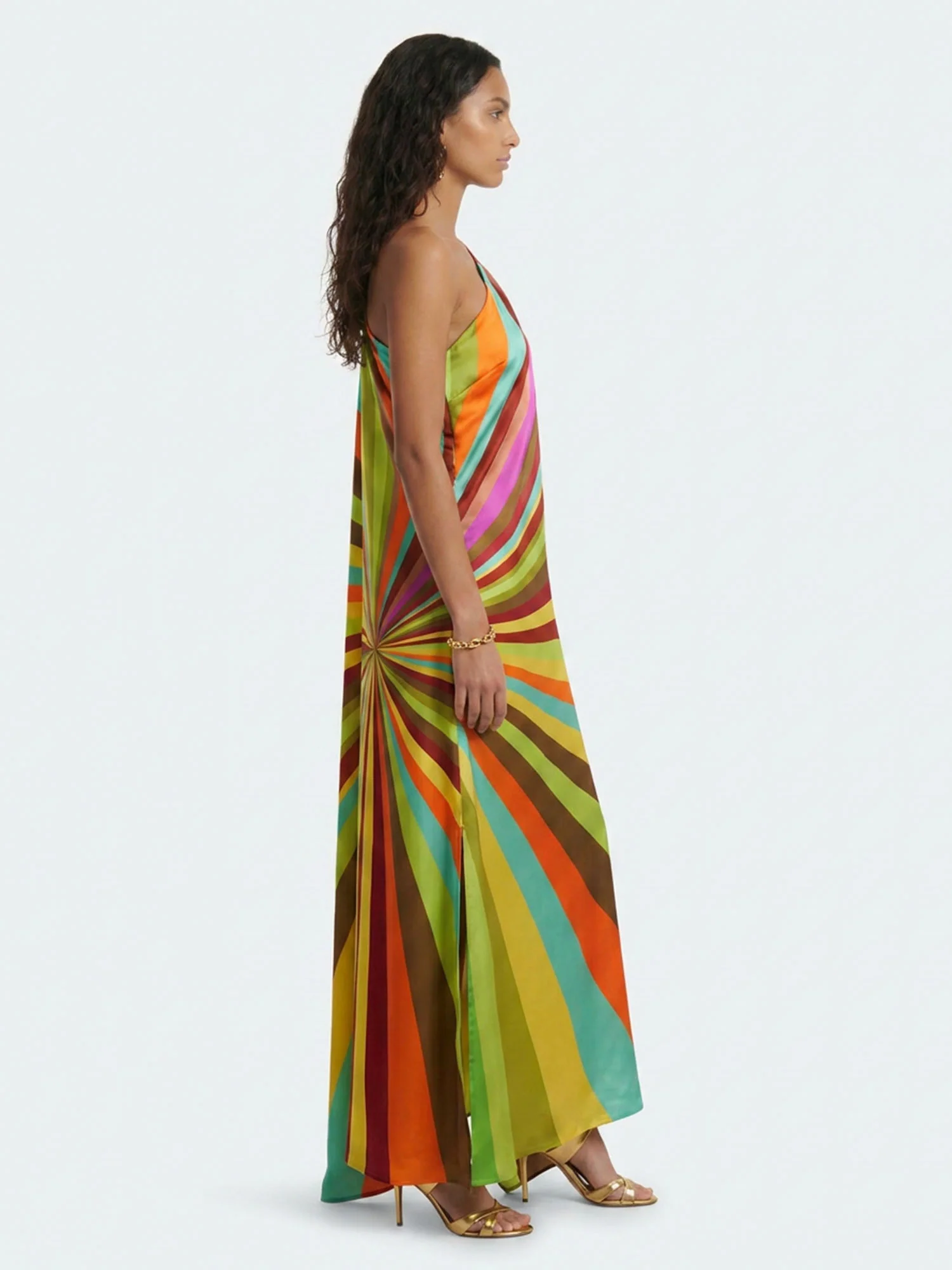 Multi Stripe One-Shoulder Maxi Dress