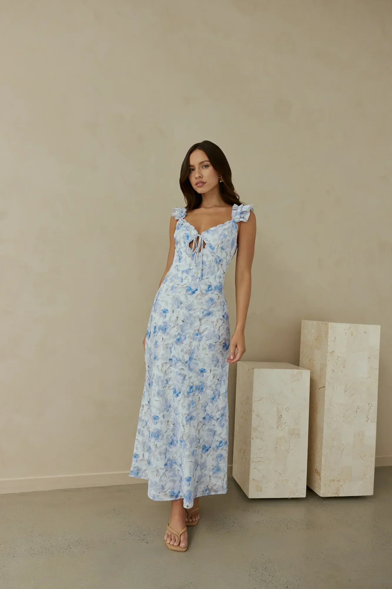 Rose Petal Reverie Midi Dress Blue - luluinthesky