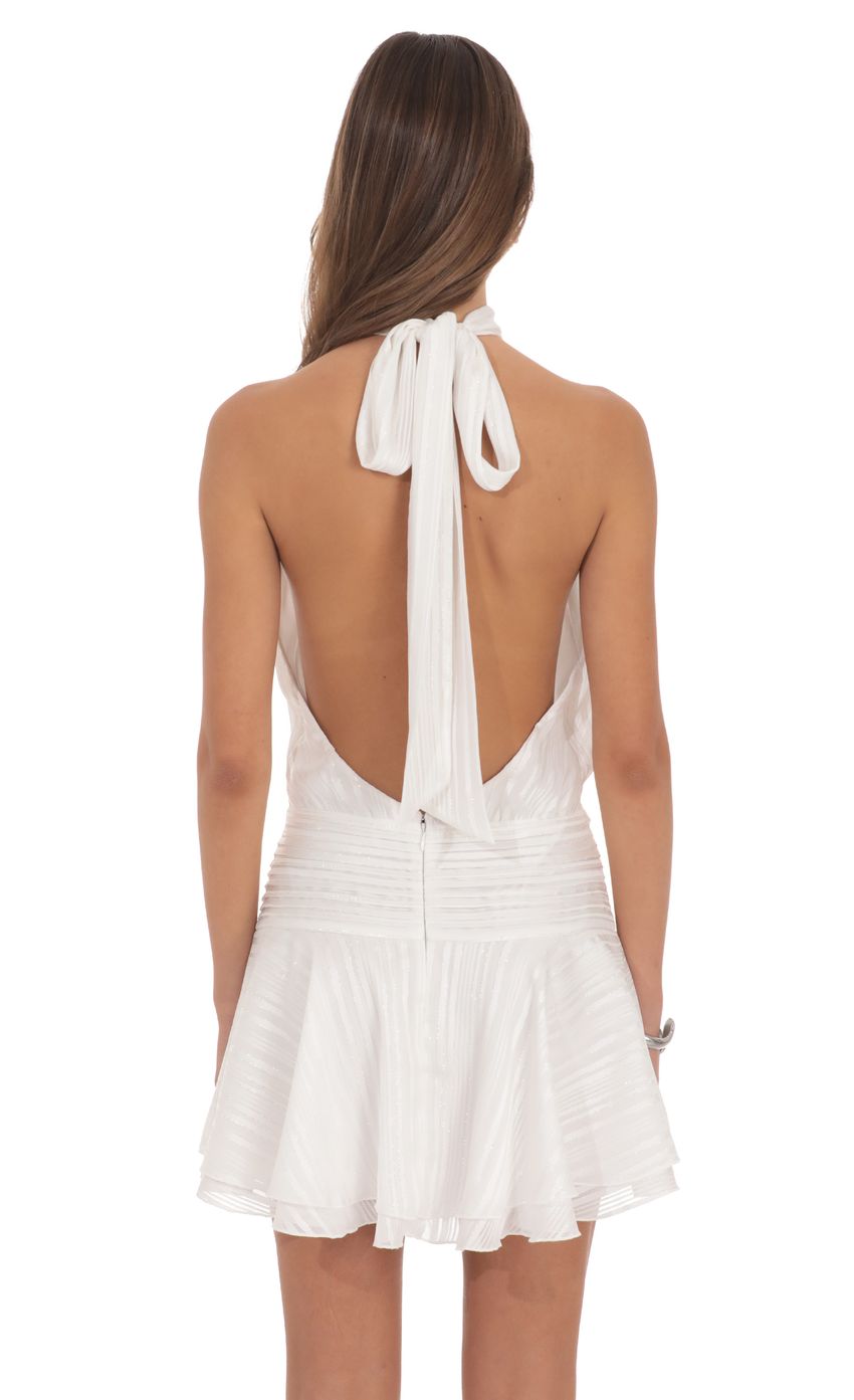 Shimmer Mock Neck Halter Dress in White
