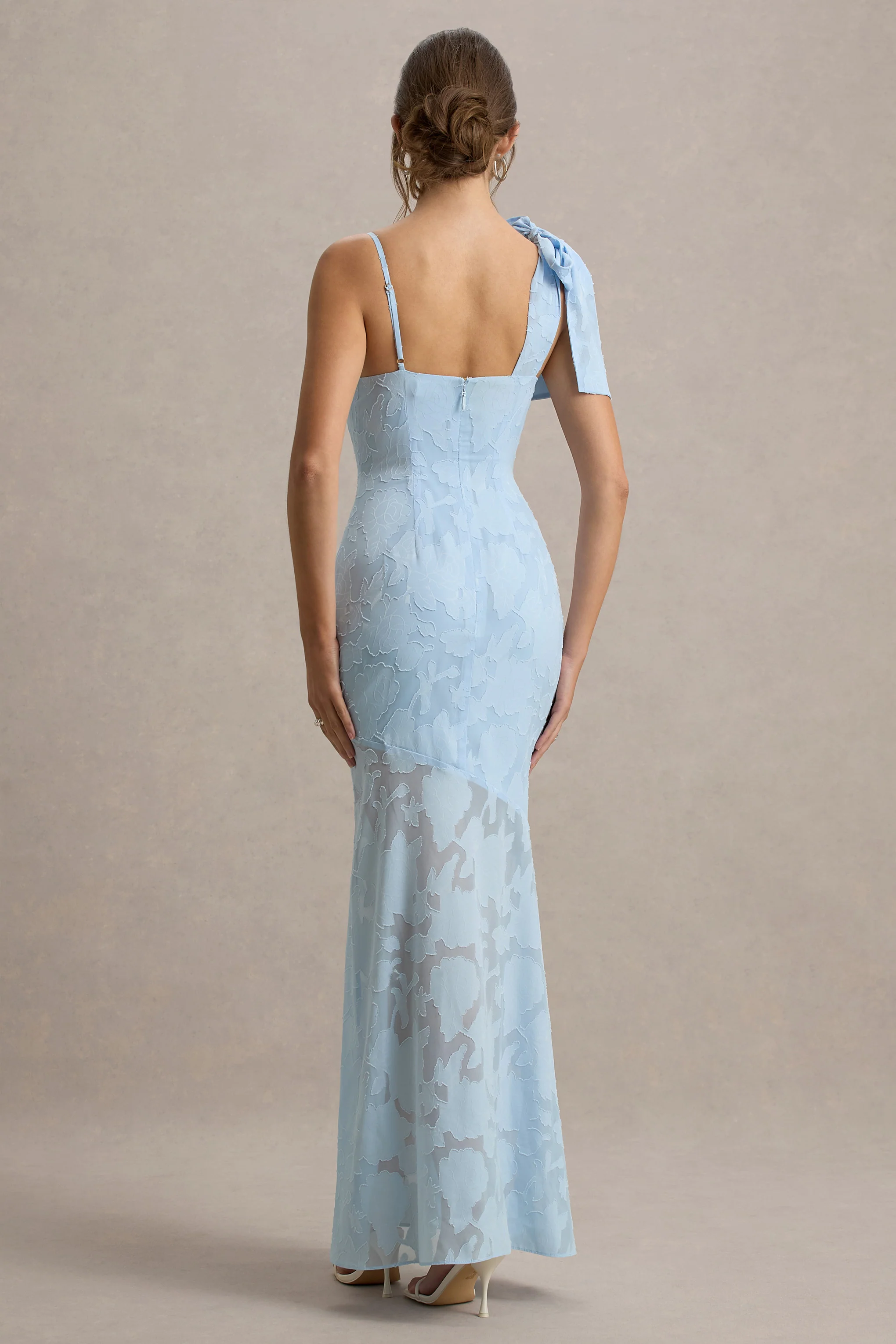 Chyna | Light Blue Cowl-Neck Maxi Dress With Bow Strap