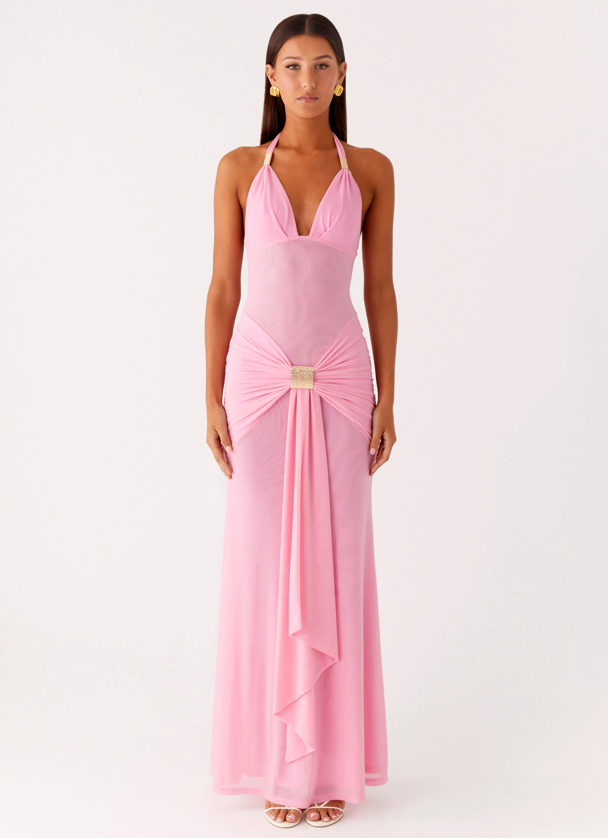 Miyah Halter Hardware Maxi Dress - Baby Pink