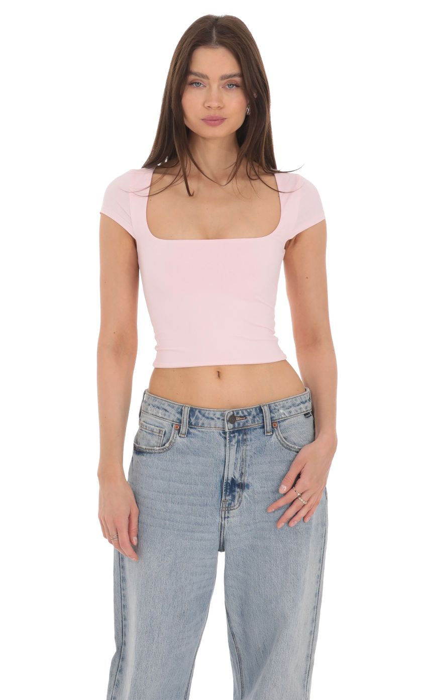 Short Sleeve Crop Top in Baby Pink
