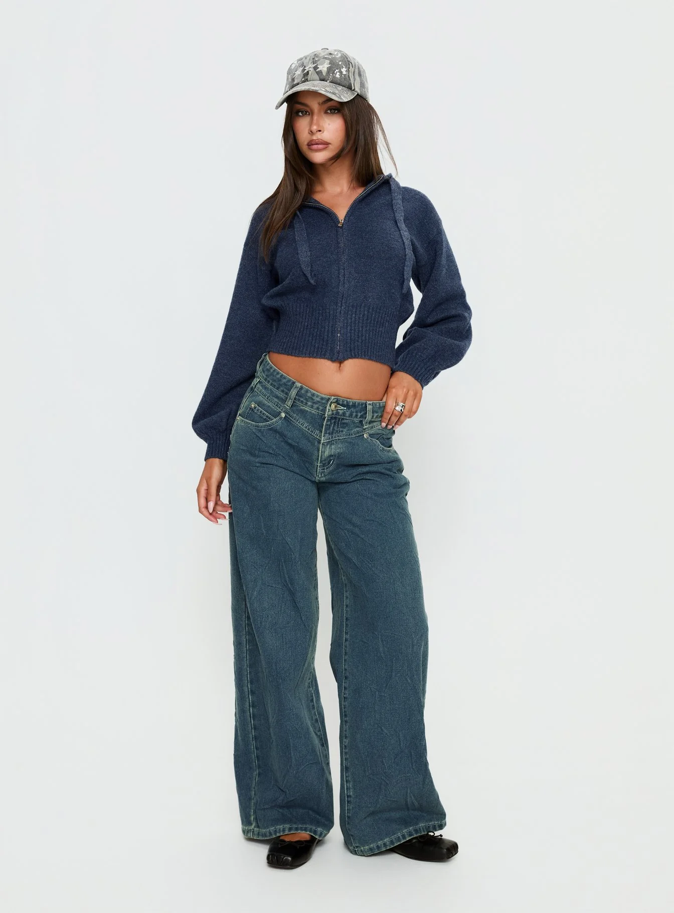 Kieley Zip Through Knit Hoodie Navy
