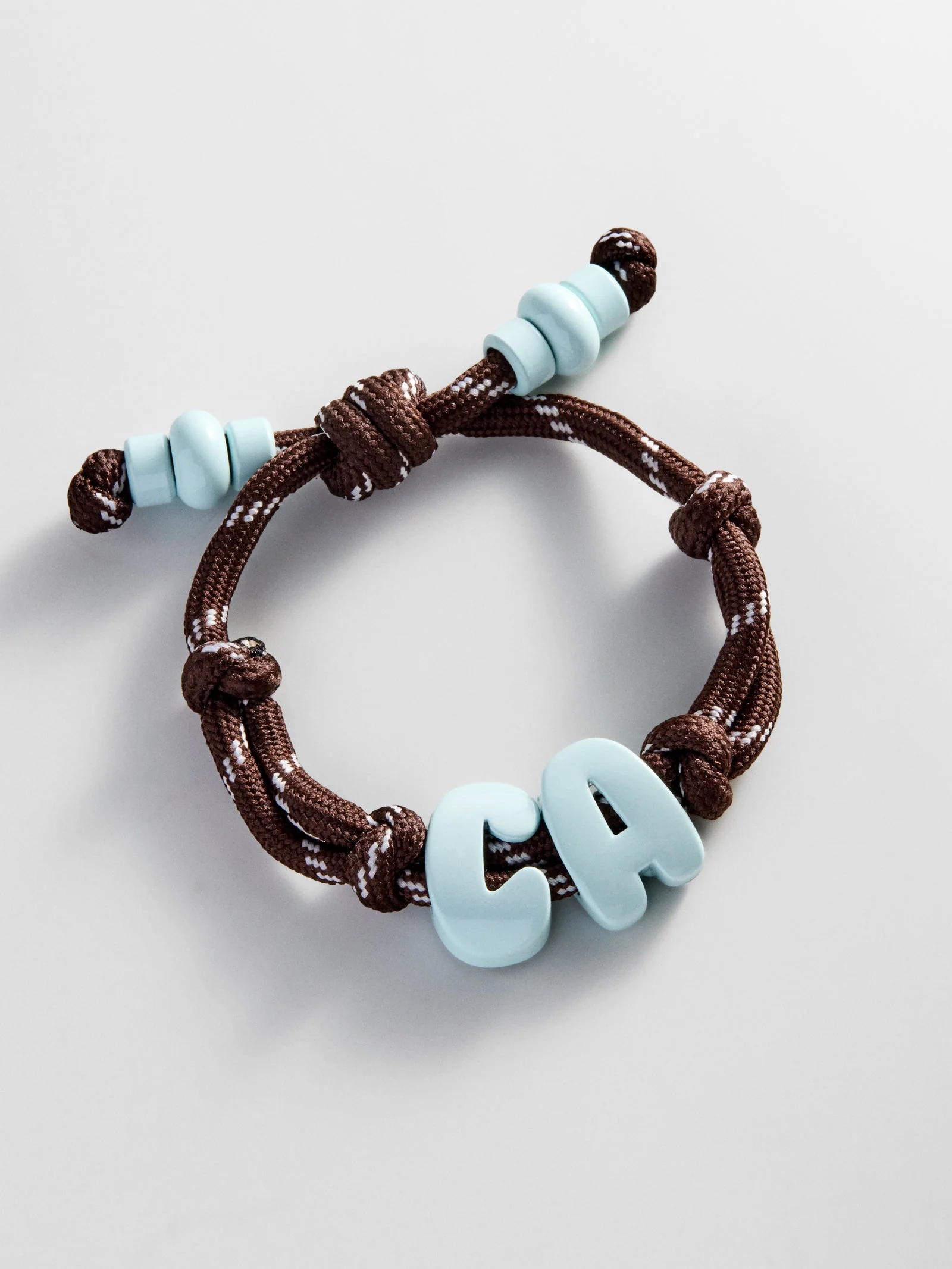 Knotty Enamel Initial Custom Bracelet - Brown/Blue Double Letter