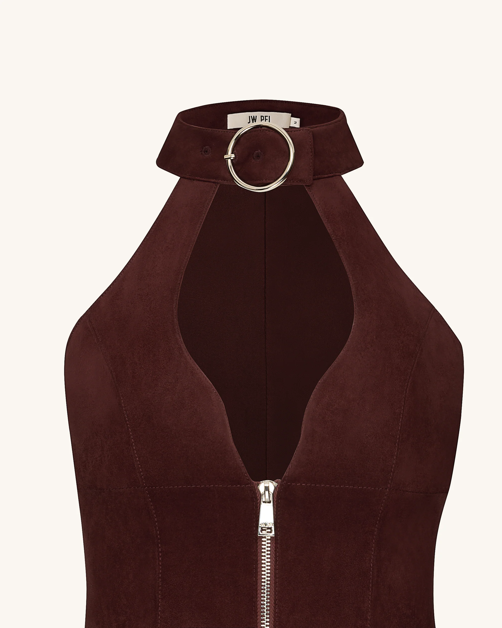 Ruby Halter Neck Zipper Mini Dress - Coffee Red - FASHION NOB