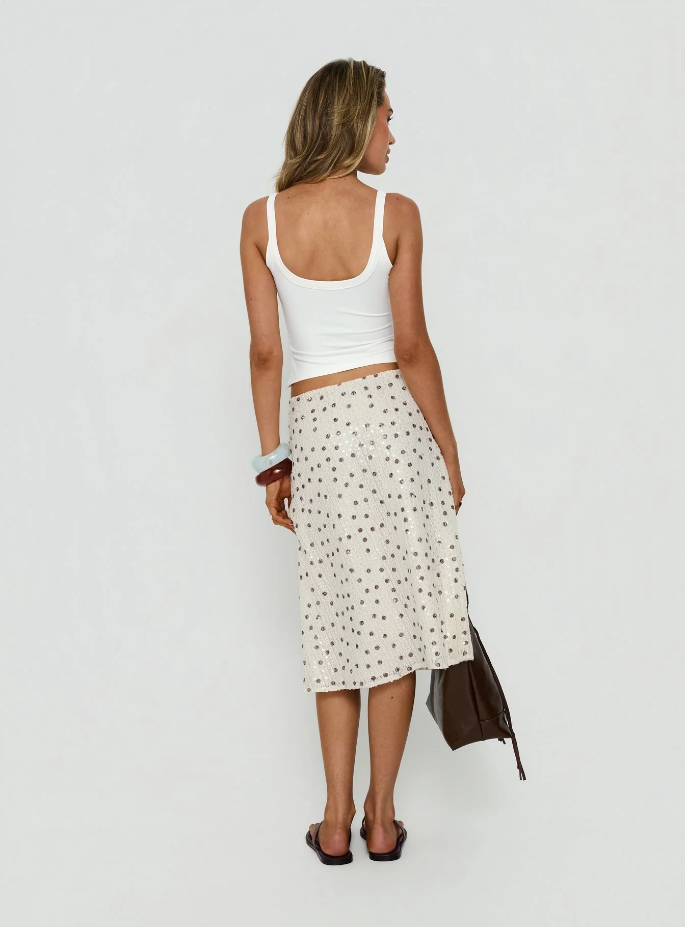 Olila Sequin Midi Skirt White Polka Dot