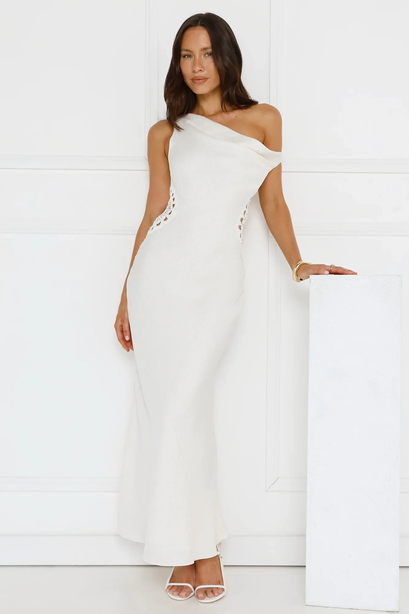 Pure Magic Linen Blend Off Shoulder Maxi Dress Cream