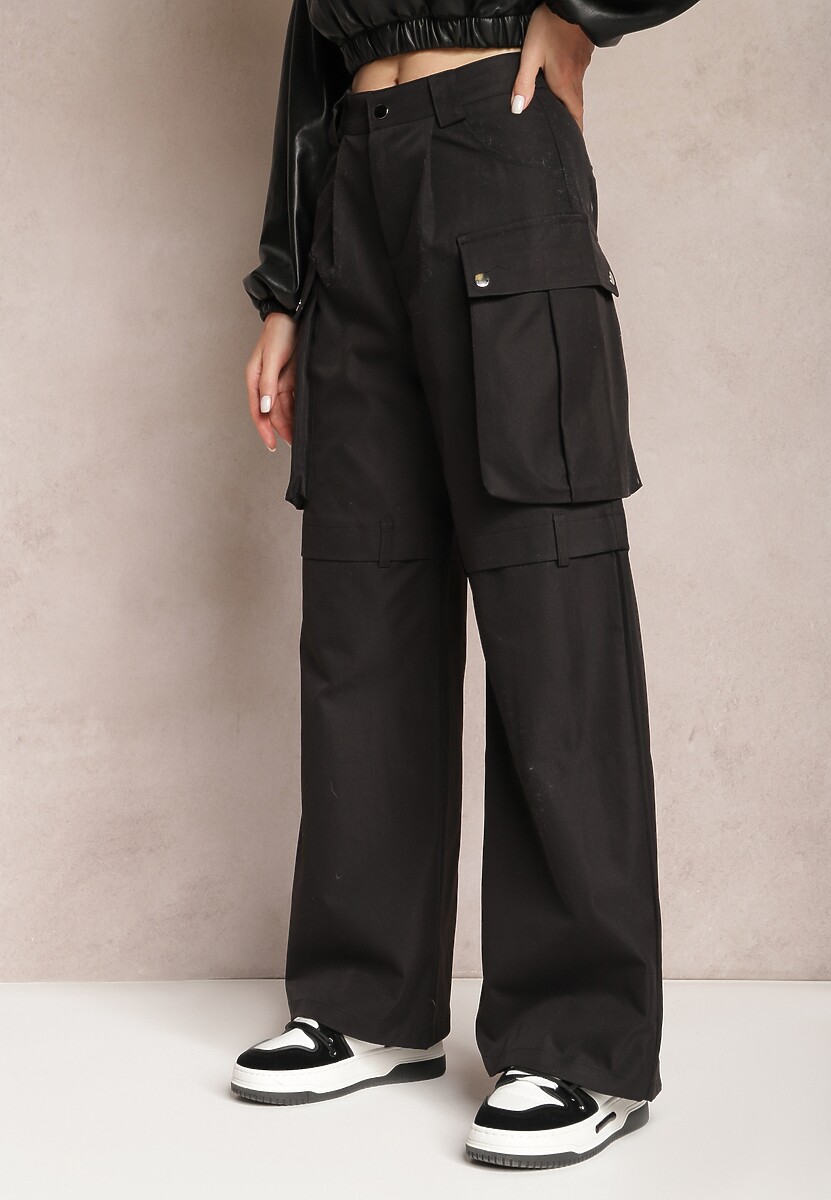 Zielone Szerokie Spodnie High Waist w Stylu Cargo Vomisal