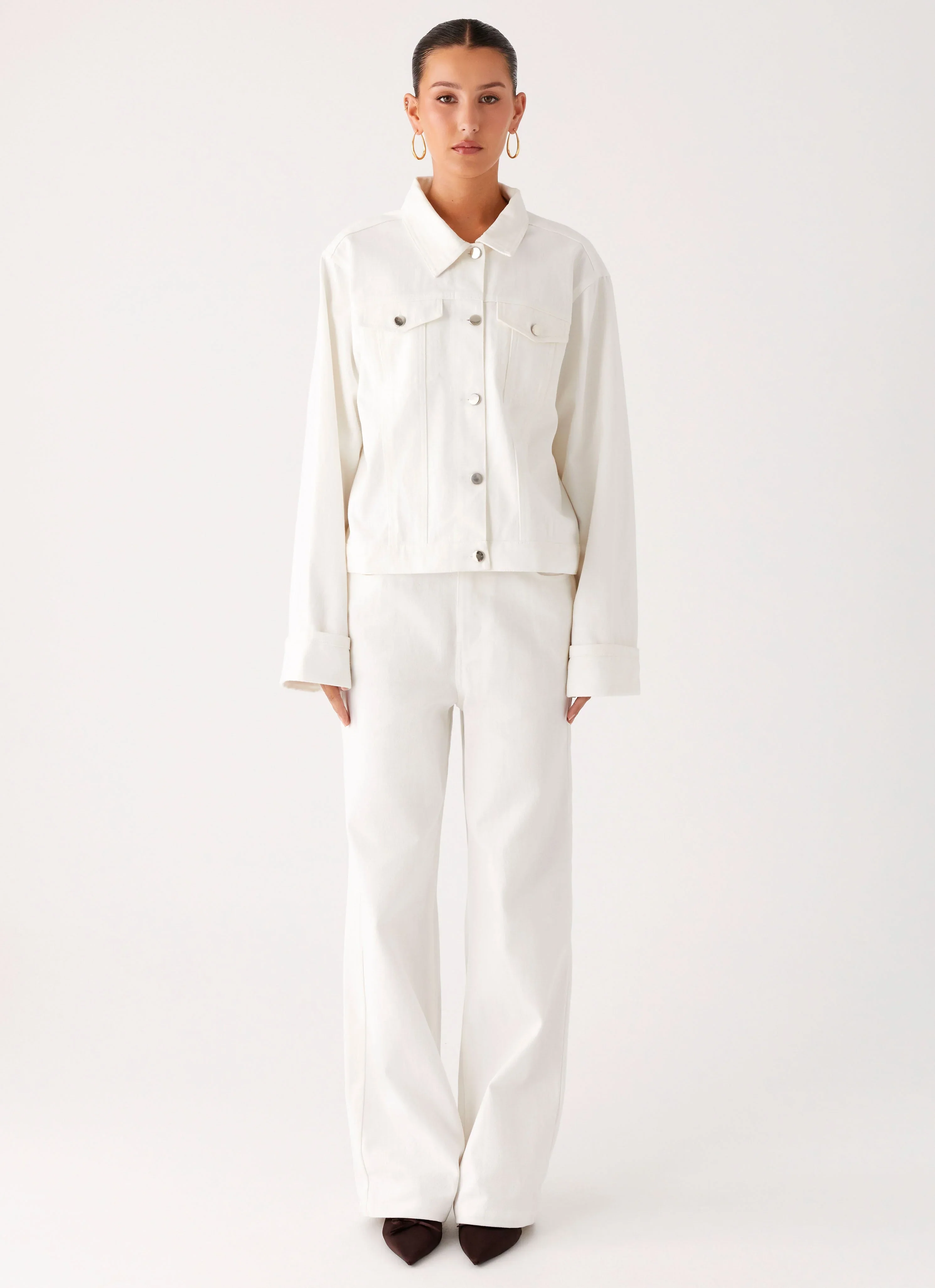 Back Again Oversized Denim Jacket - White