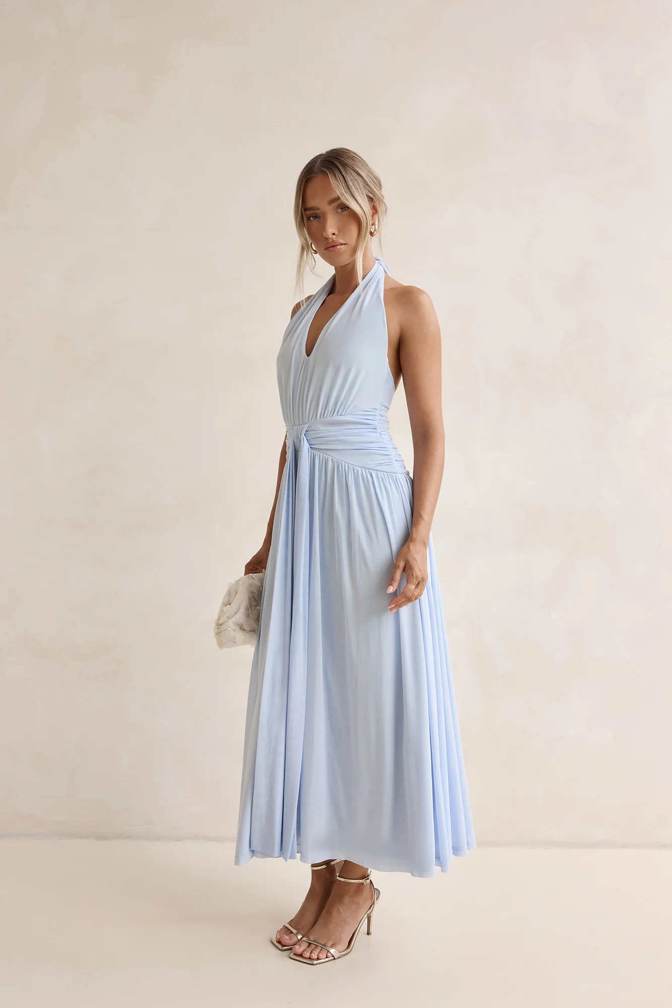 Robin Mesh Halter Maxi Dress Blue