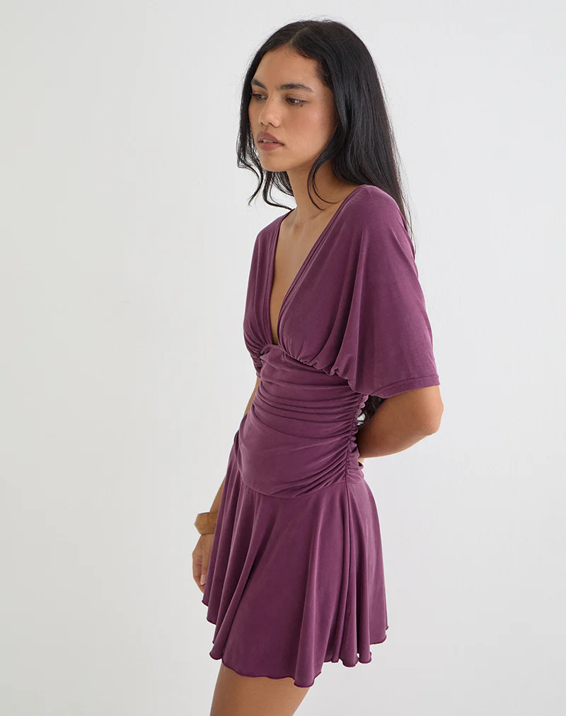 Sunmi Mini Dress in Cupro Deep Purple