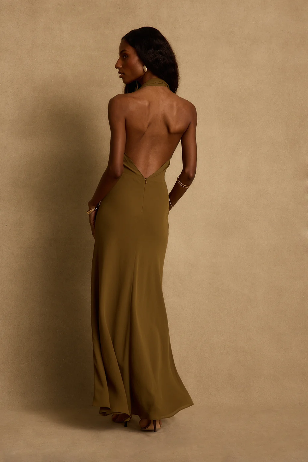 Zela Olive Cowl Maxi Dress