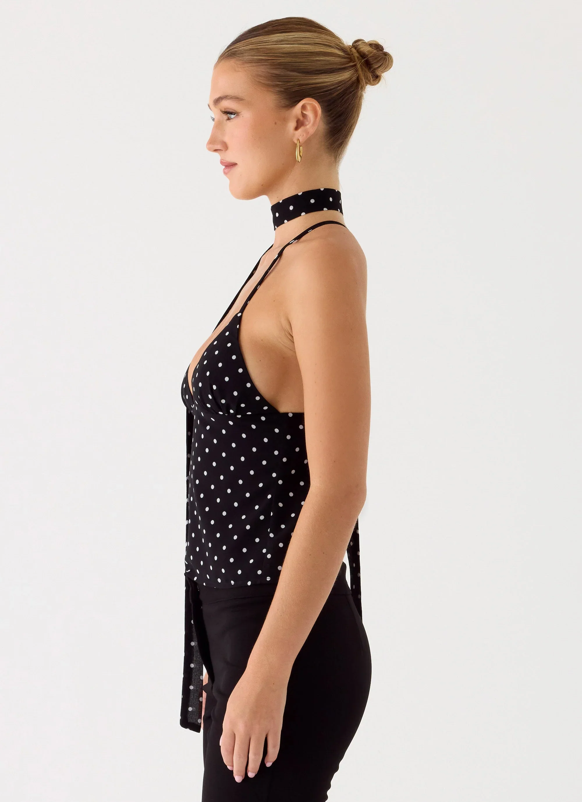 Quiero Backless Top - Black Polkadot