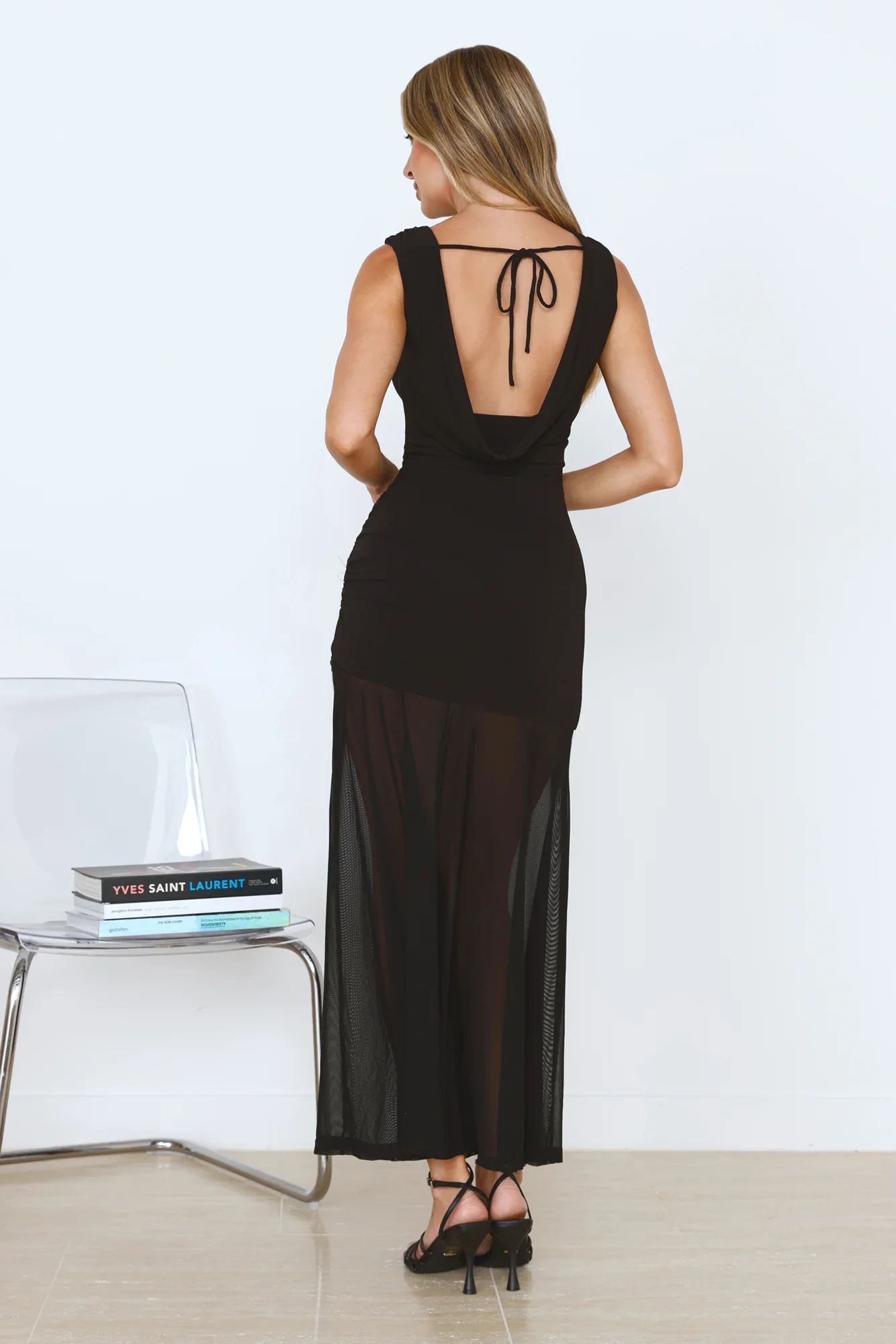 Honey Drizzle Mesh Maxi Dress Black - luluinthesky