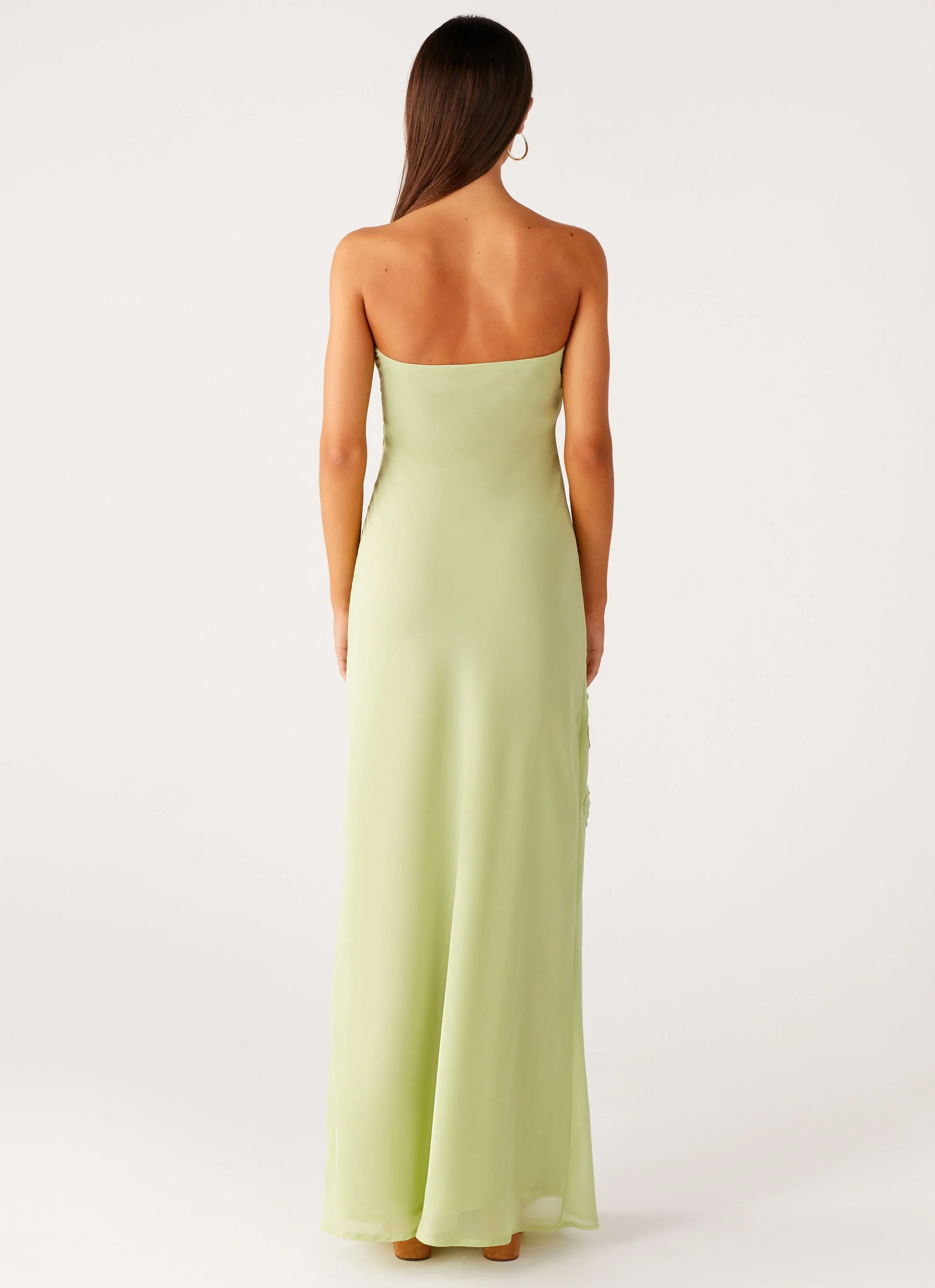 Sassafras Beaded Flower Strapless Maxi Dress - Lime - luluinthesky