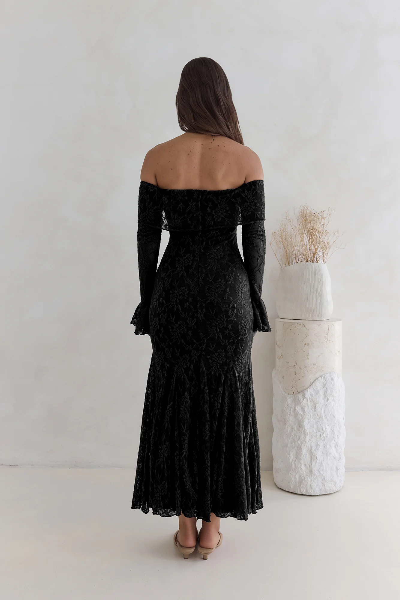 Here For Love Off Shoulder Mesh Maxi Dress Black