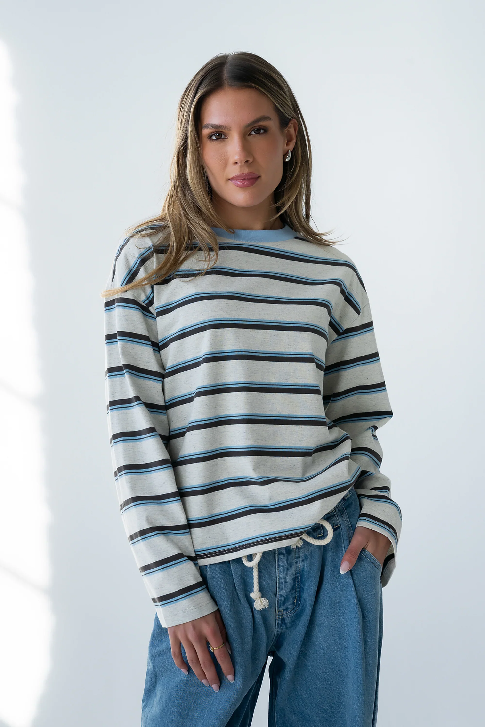 Kiana Striped Top in Grey