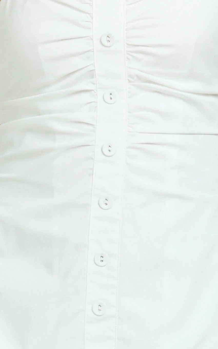 Monet Mini Dress - Button Down Ruched Front Fit And Flare Dress in Off White - luluinthesky