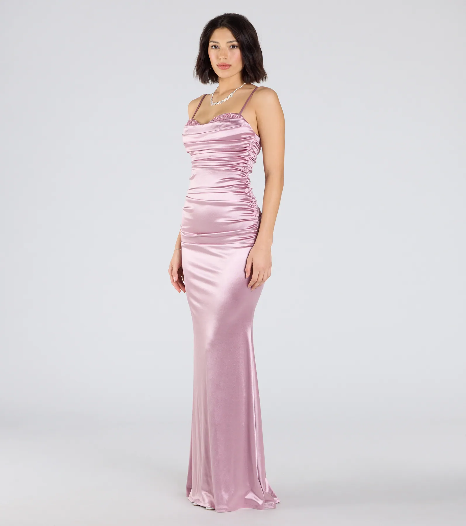 Shondra Sweetheart Applique Satin Mermaid Dress