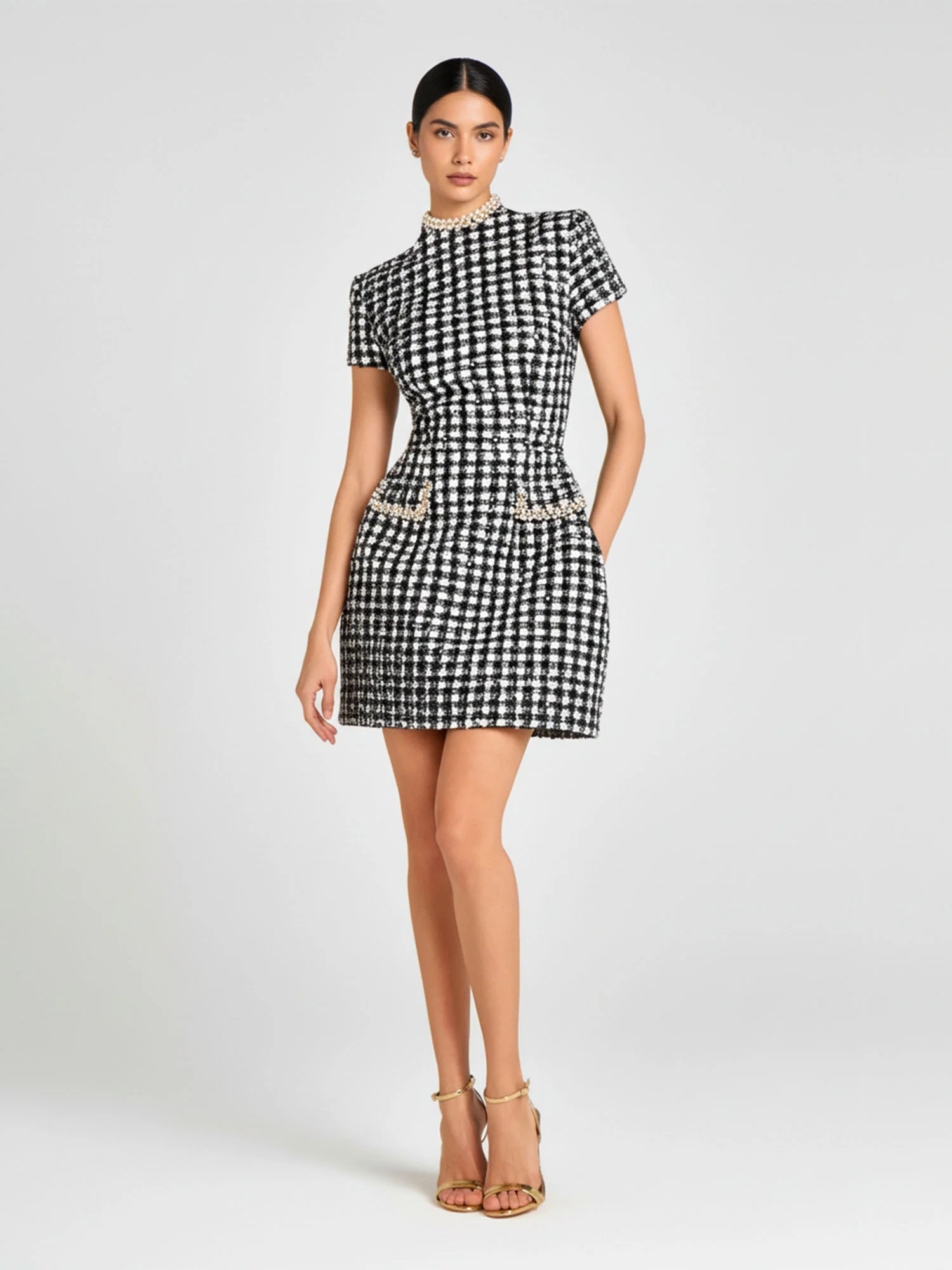 Plaid Pearl Trim Mini Dress