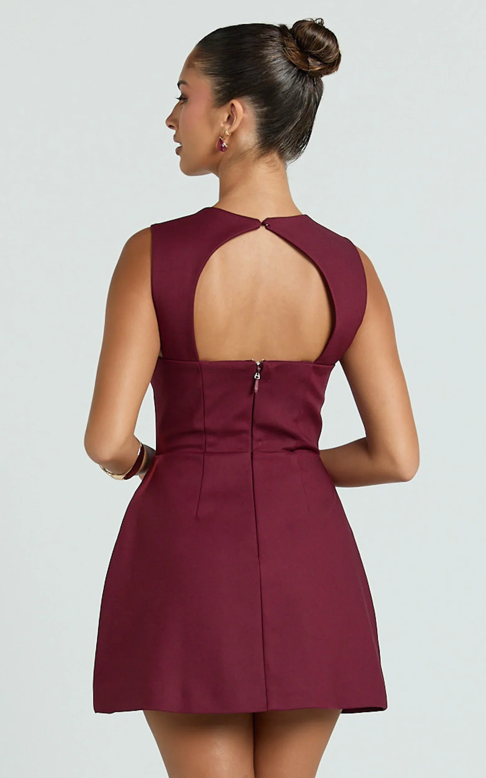 Garrett Mini Dress - Square Neck Fit And Flare Dress in Wine