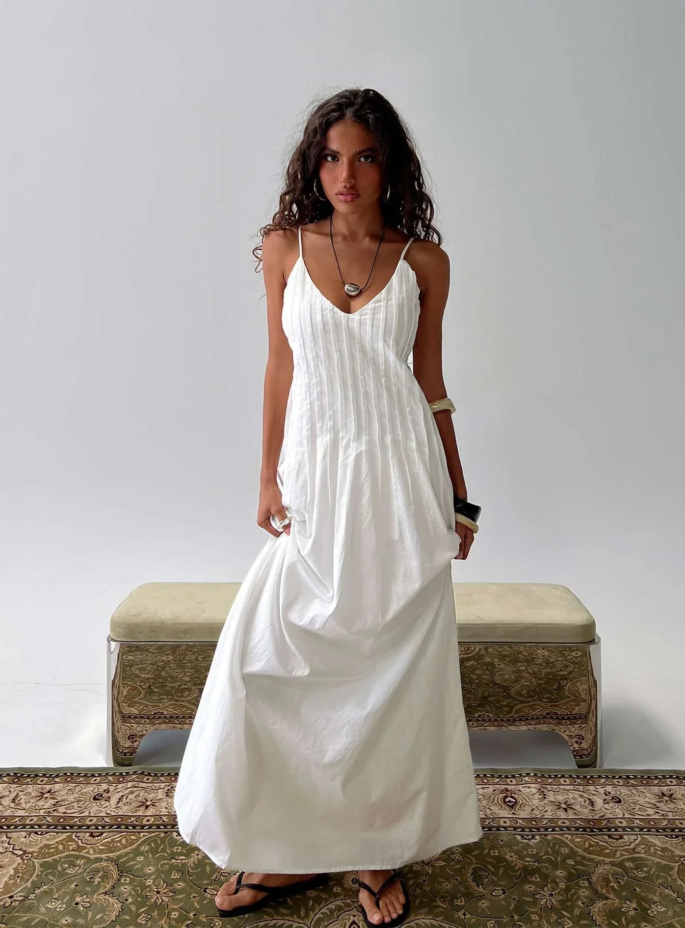 Adriela Pleat Maxi Dress White