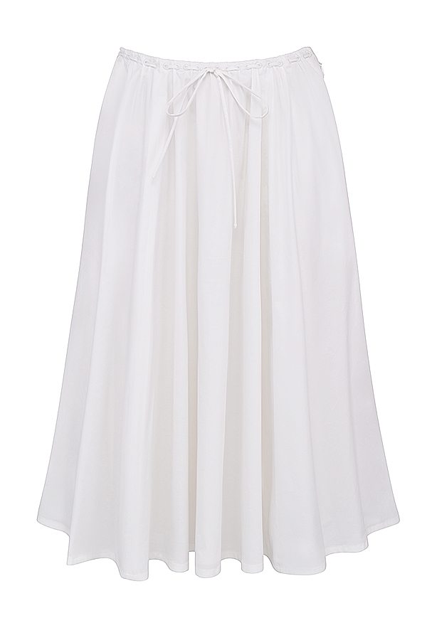White Gathered Midi Skirt