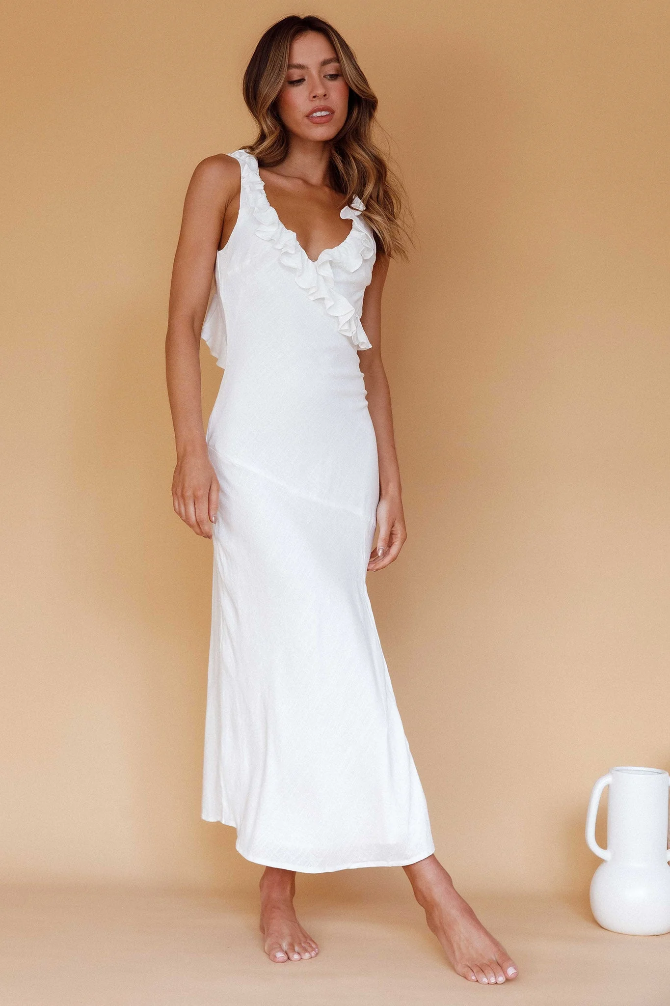 Alba Frill Trim Midi Dress White - luluinthesky