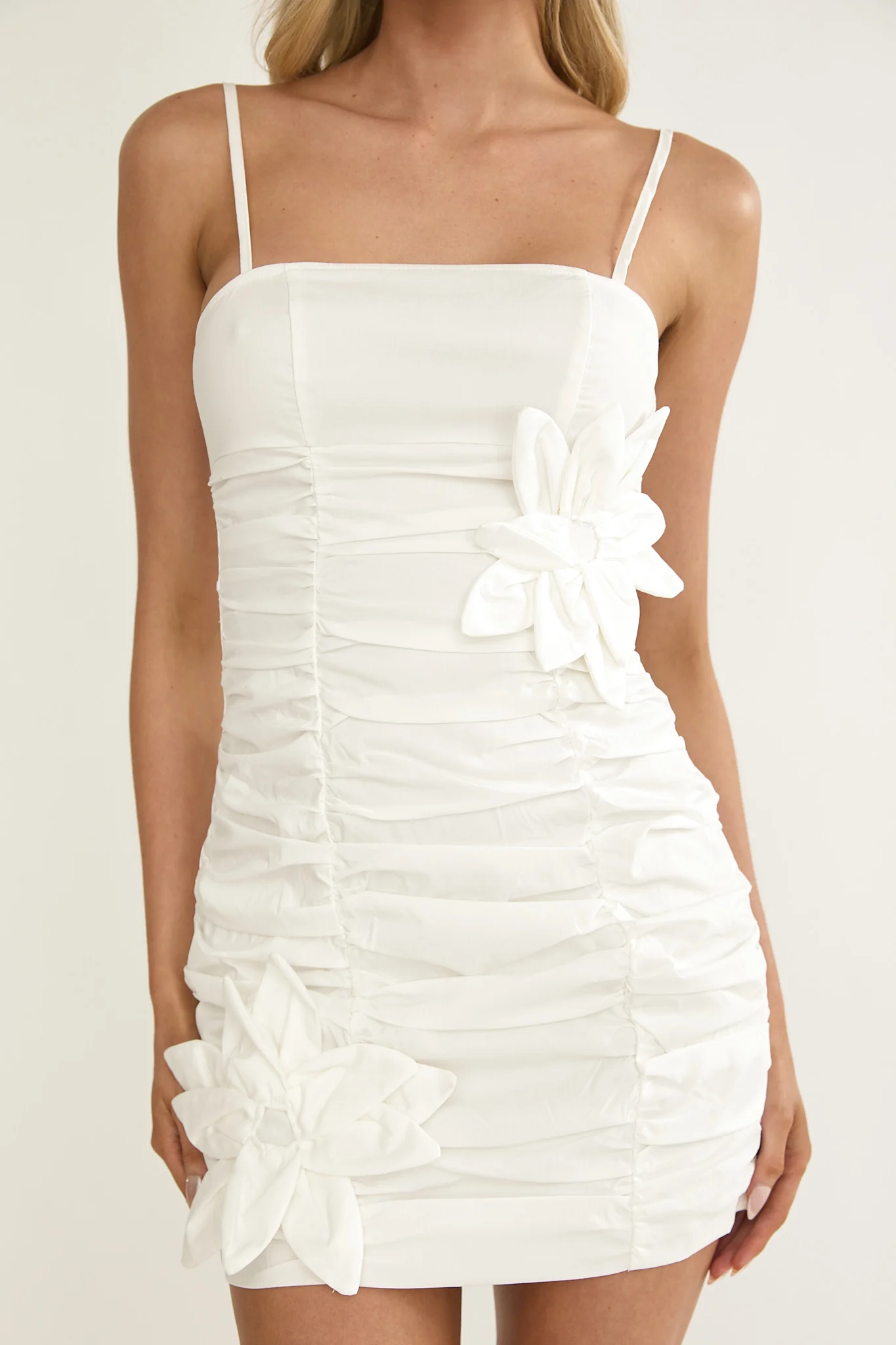 Mirisa Flower Accent Smocked Mini Dress White - luluinthesky