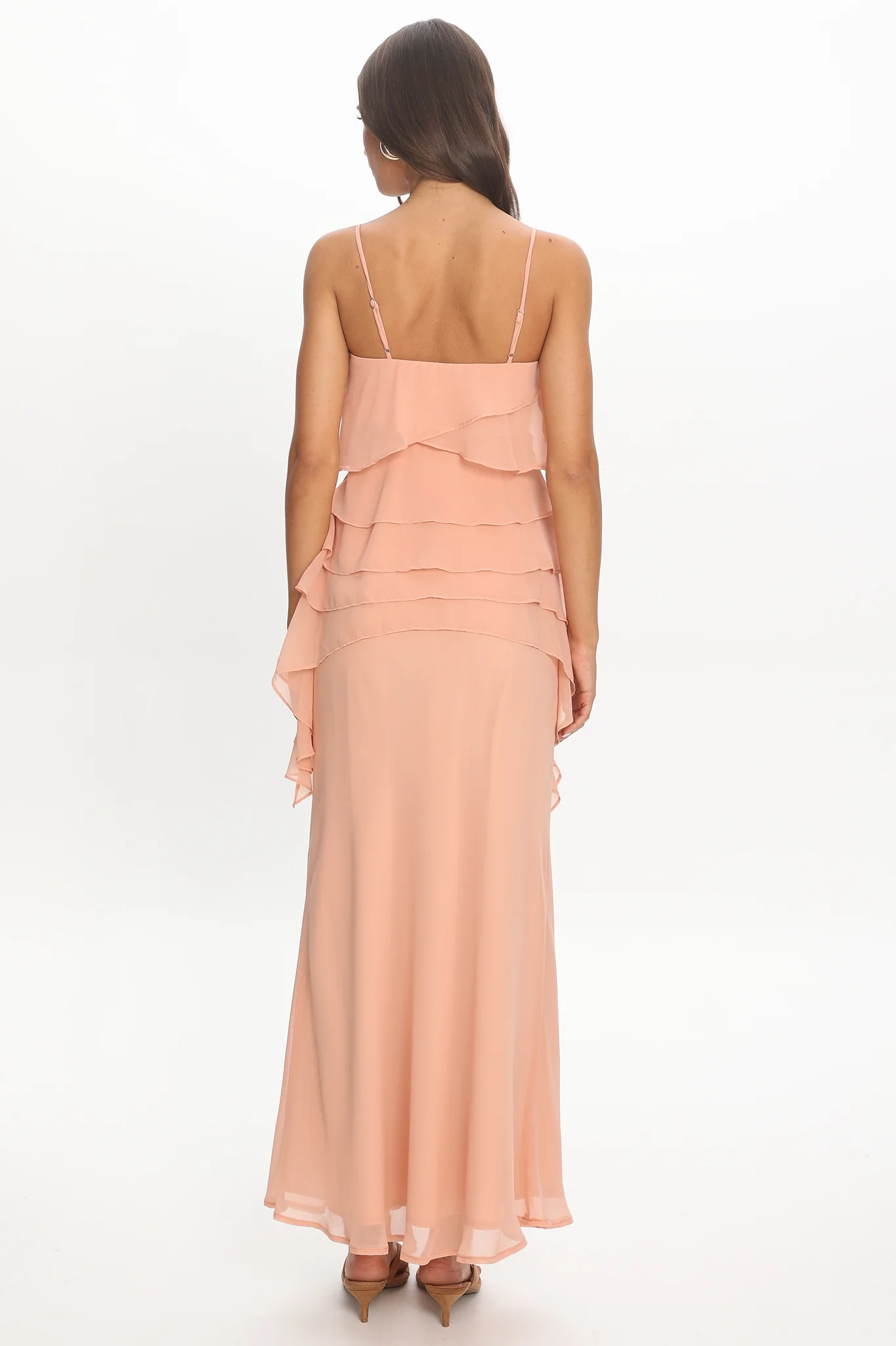 Olita Tiered Ruffle Slip Maxi Dress Apricot - luluinthesky