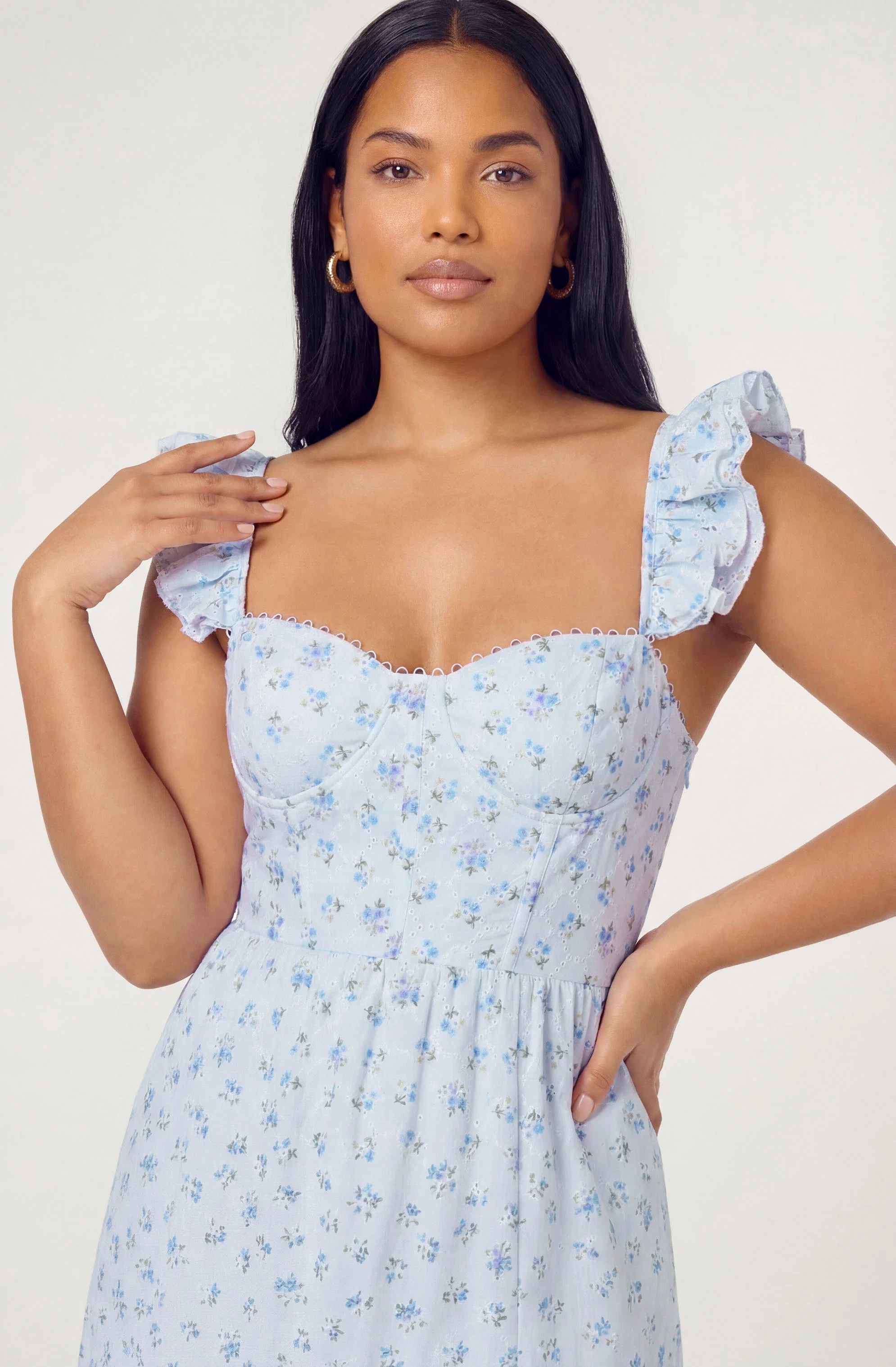 Wedelia Ruffle Strap Eyelet Corset Midi Dress