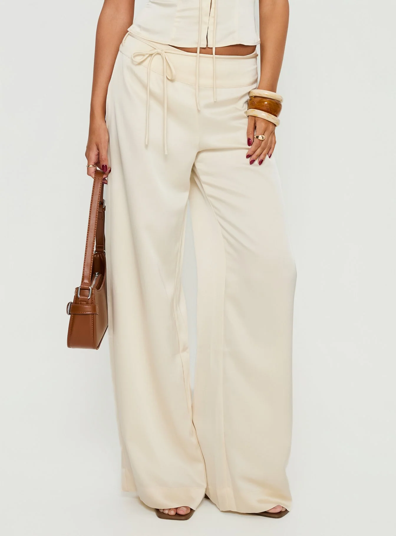 Aubrette Satin Tie Pants Cream