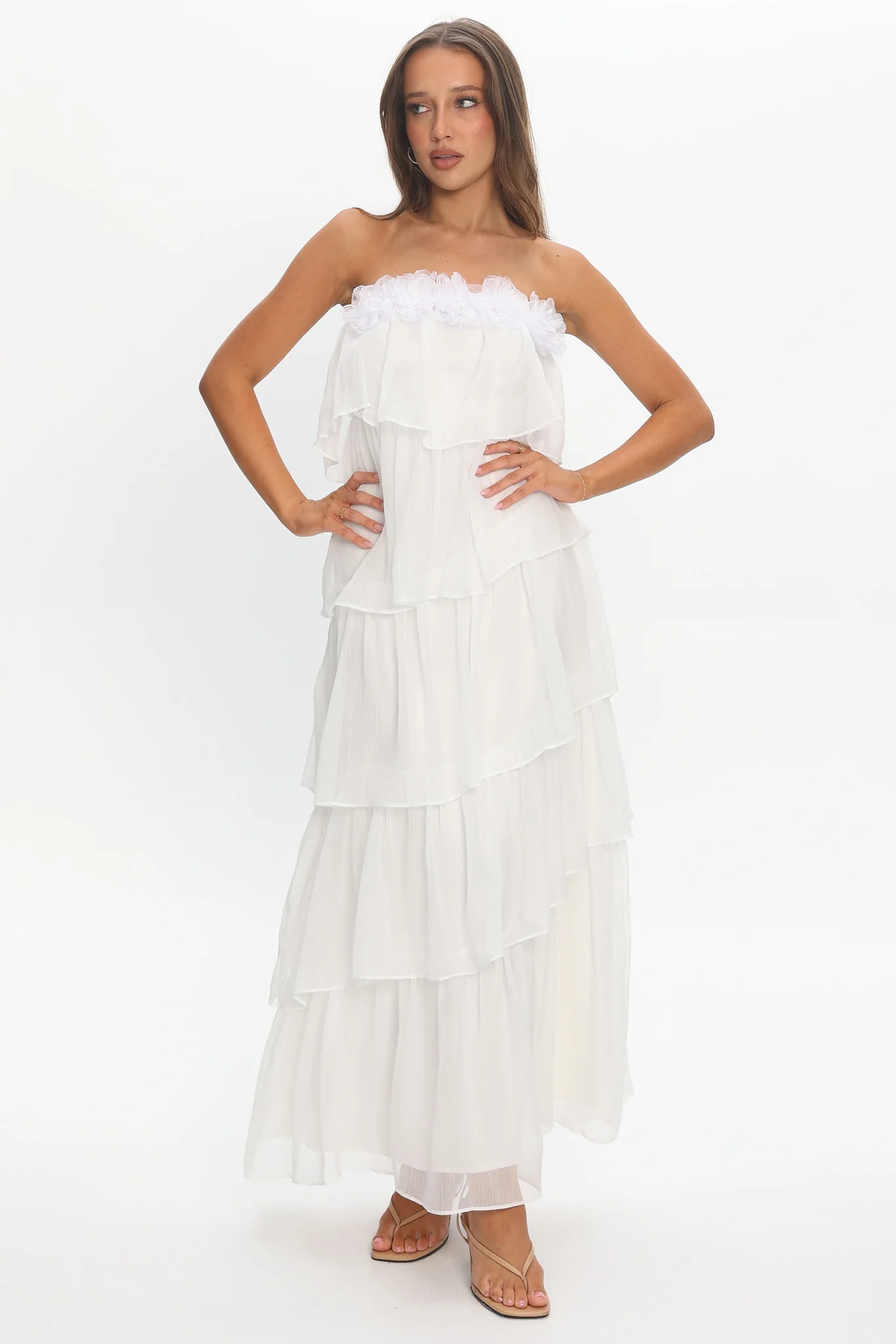 It's Time Tiered Ruffle Maxi Dress Ivory