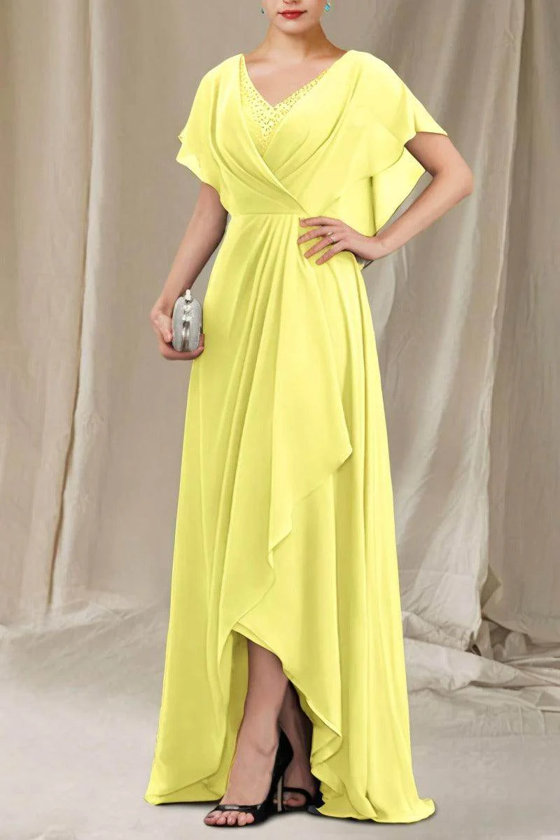 A-Line Sweep-Brush Train Chiffon Mother Dress CM0080