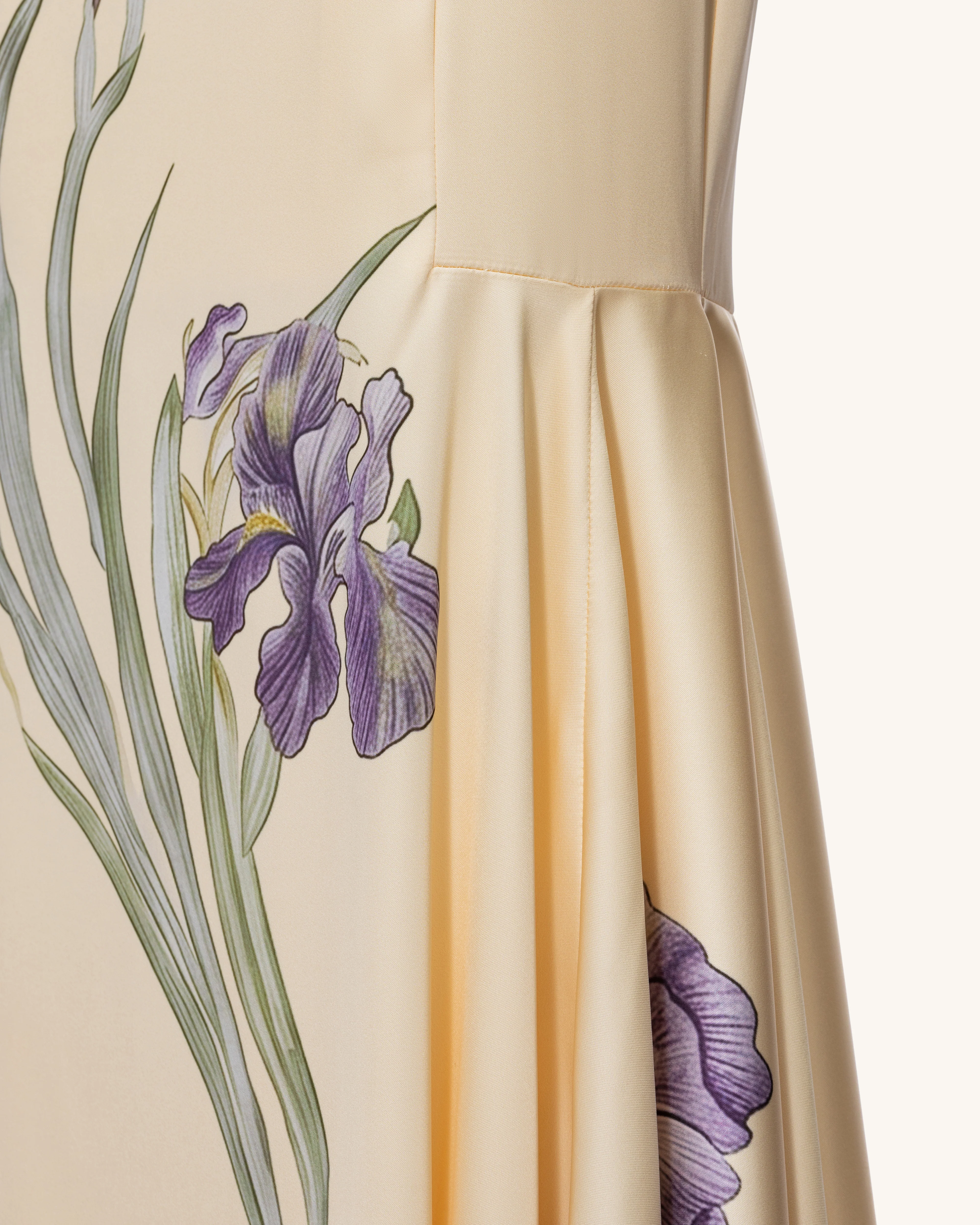 Iris Print Satin Mermaid Maxi Dress - Soft Yellow - FASHION NOB