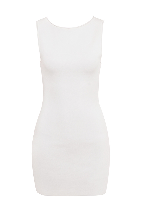 White Stretch Knit Mini Dress