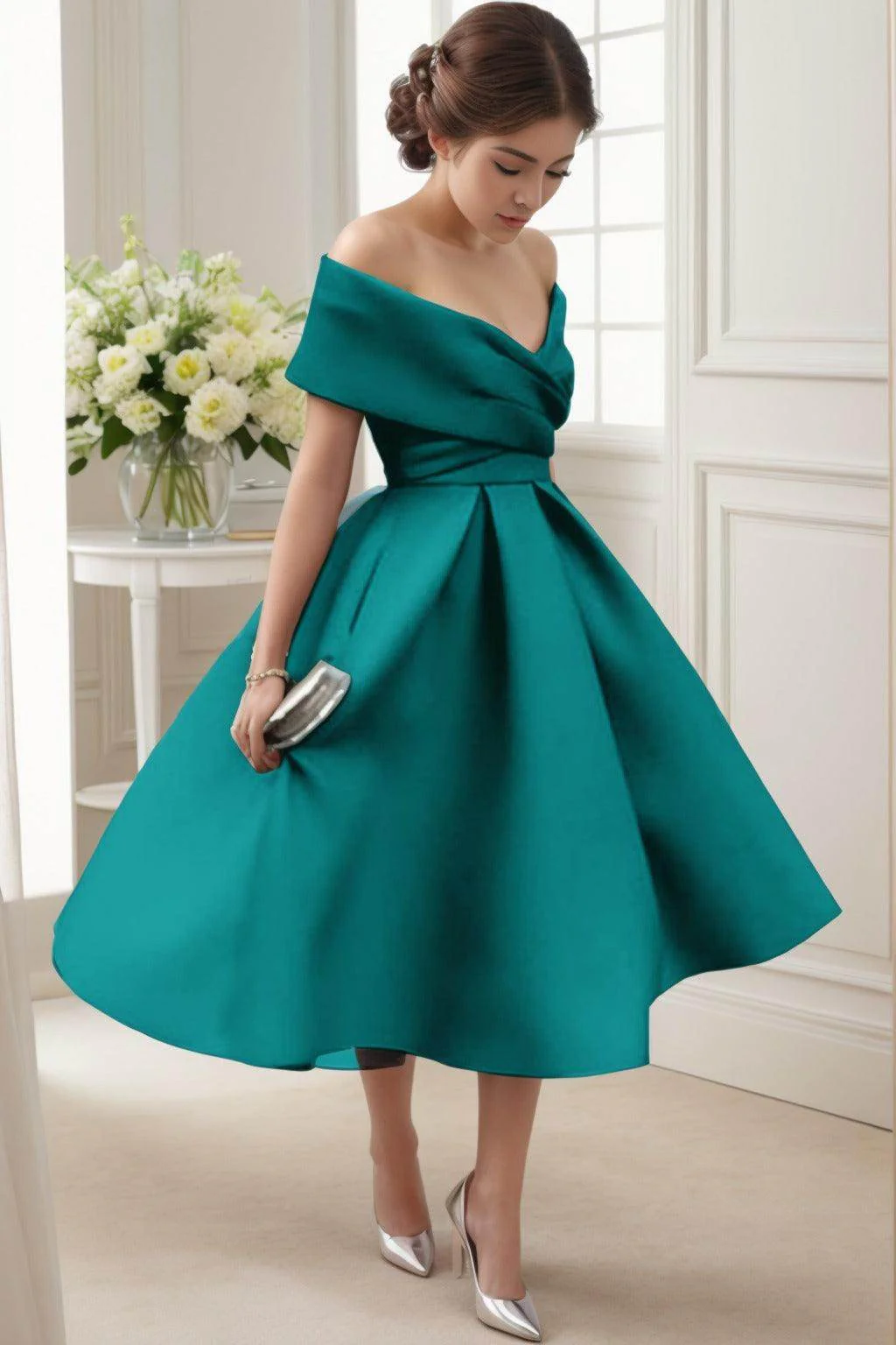 A-Line Tea Length Satin Graduation Dresses CS0556