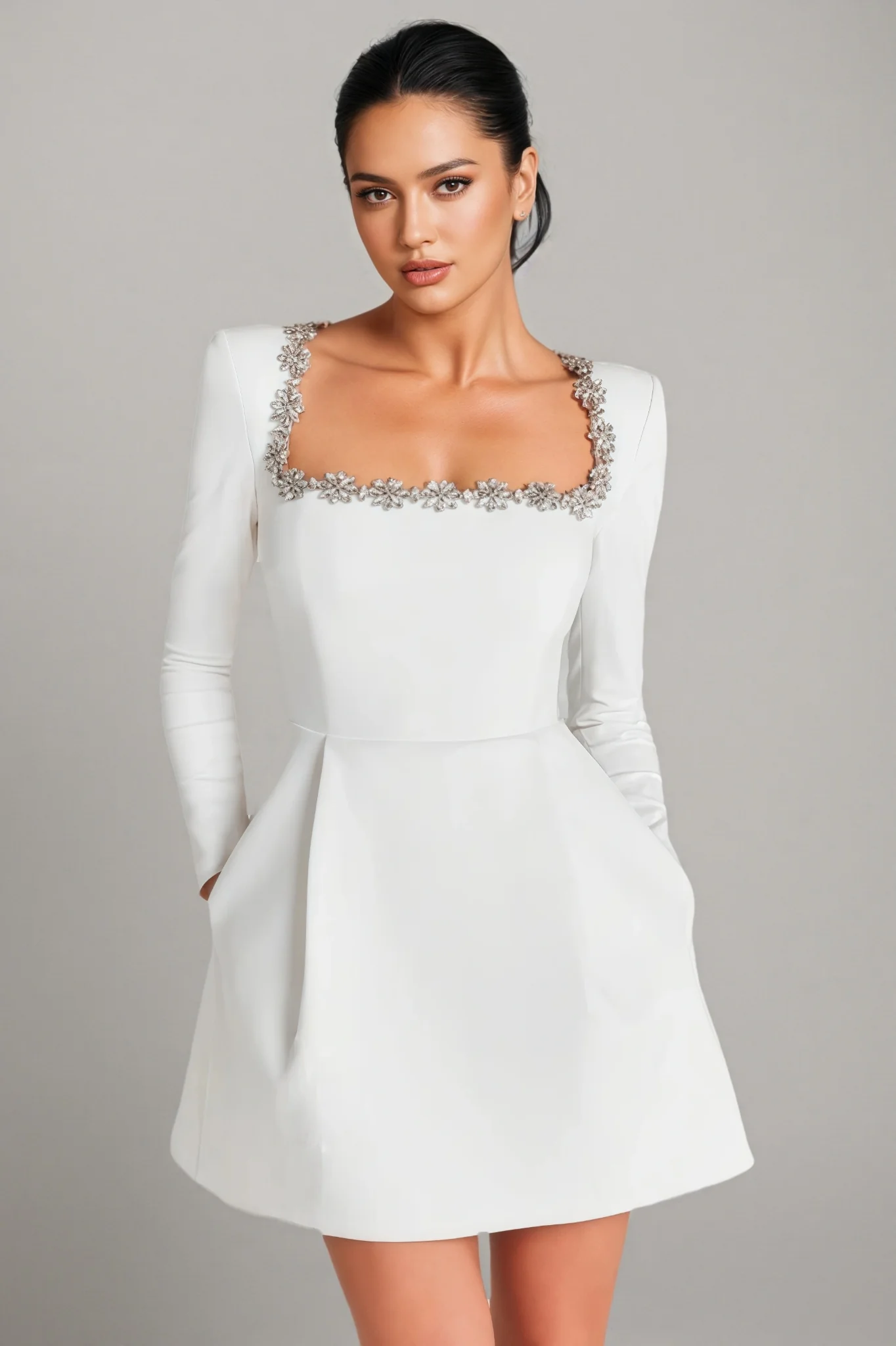 Helene Square Neck Long Sleeve Mini Dress