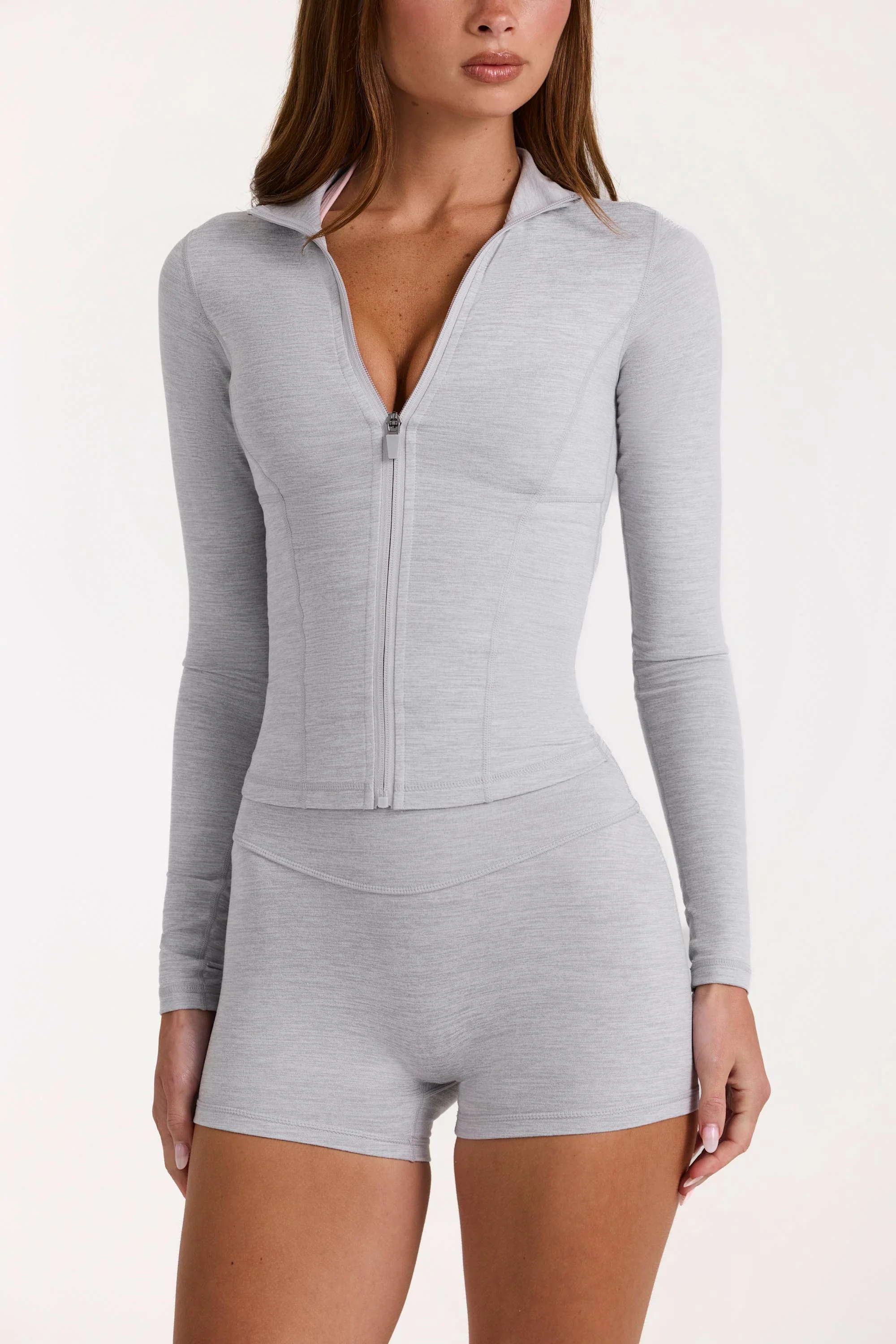 Soft Active Zip-Up Jacket in Grey Marl
