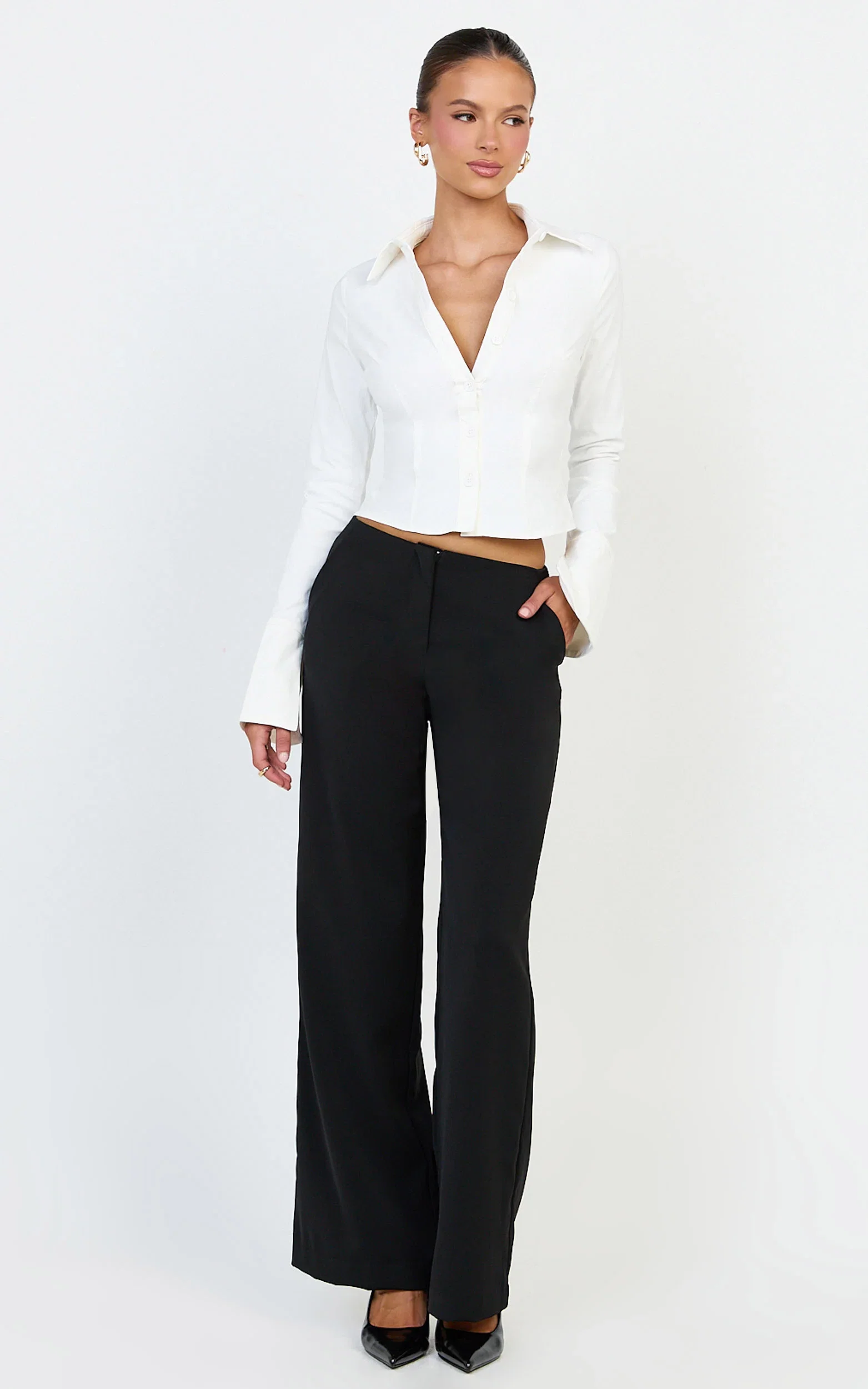 Zareena Top - Button Down Collar Shirt in White