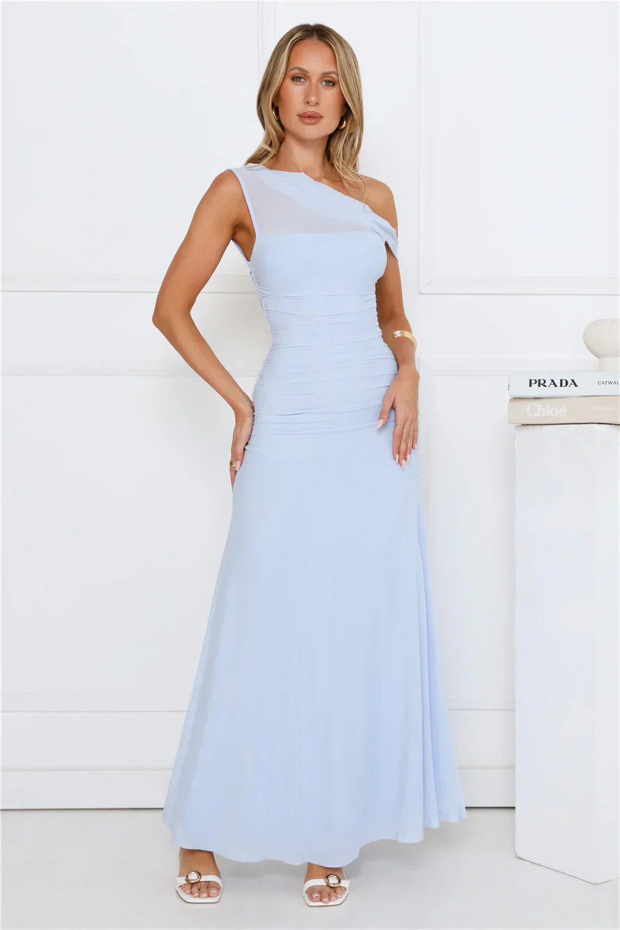 Bloom Baby Off Shoulder Maxi Dress Blue - luluinthesky