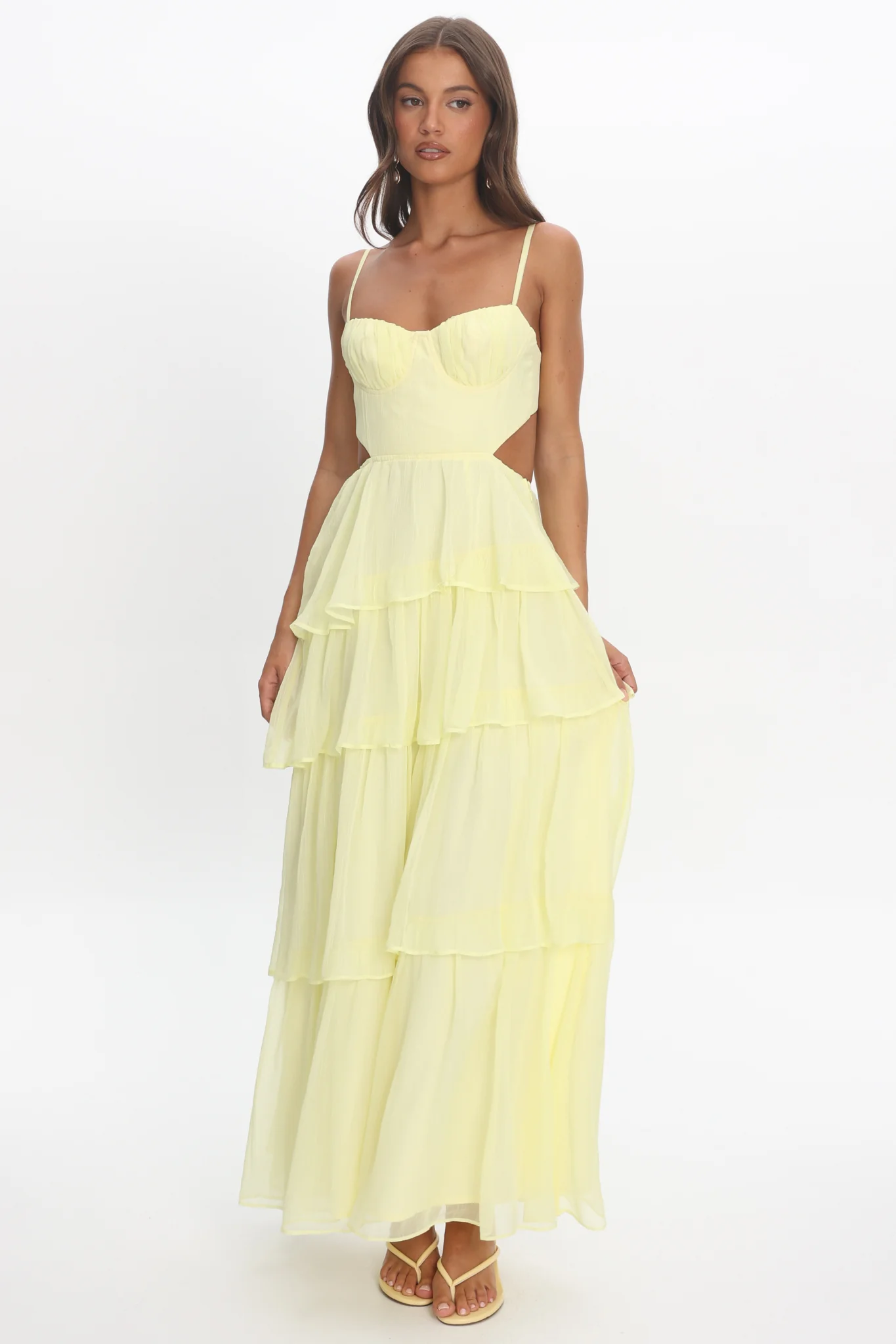 Vianne Tiered Cut-Out Maxi Dress Butter - luluinthesky